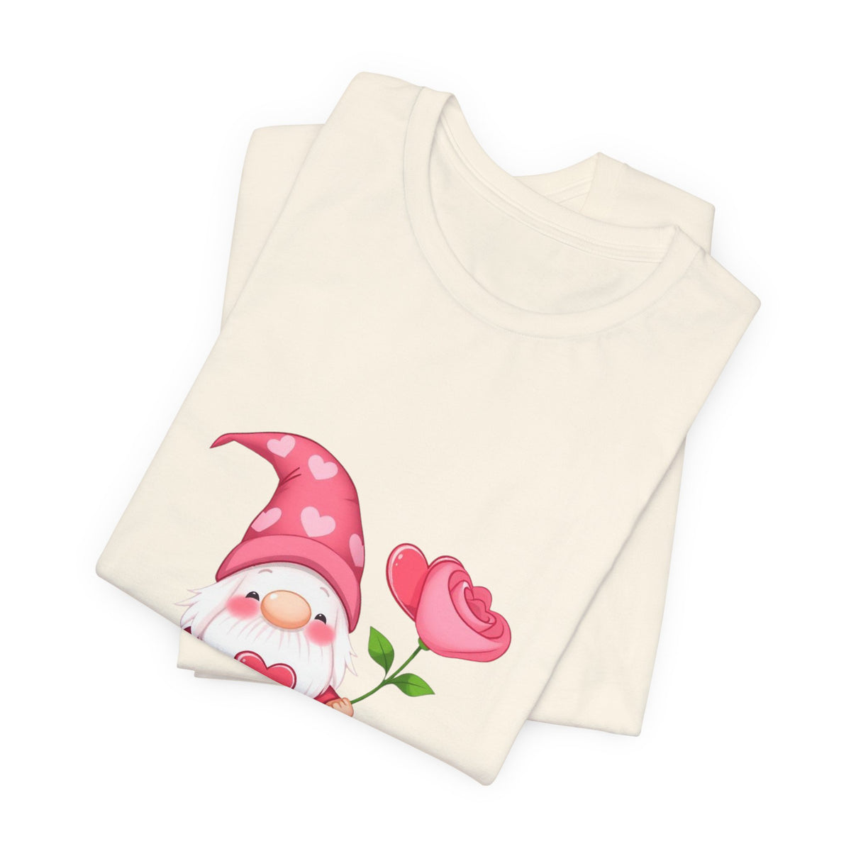 Valentine Gnome T‑Shirt — Cute Pink Gnome Holding Rose Tee