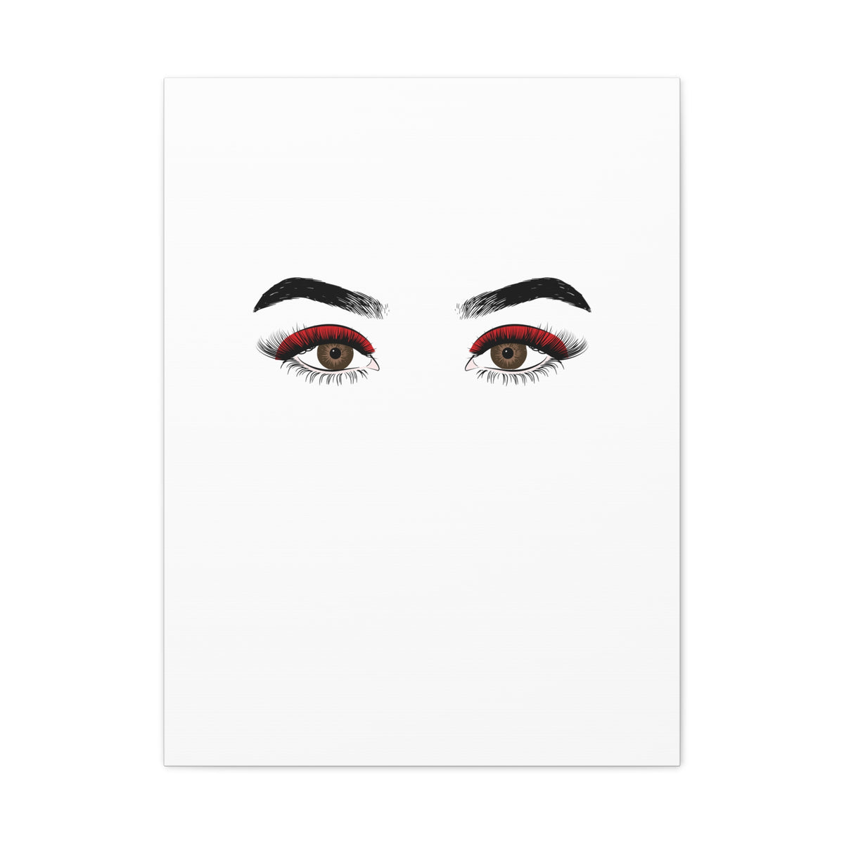 Glam Eyes Matte Canvas Wall Art — Brown Eyes with Red Lashes