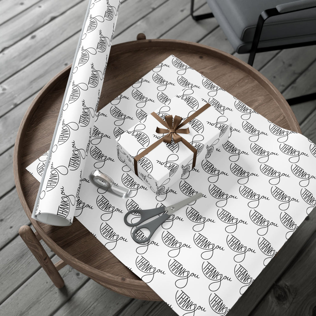 Thank You Gift Wrap Paper — Black Script 'Thank You' Pattern