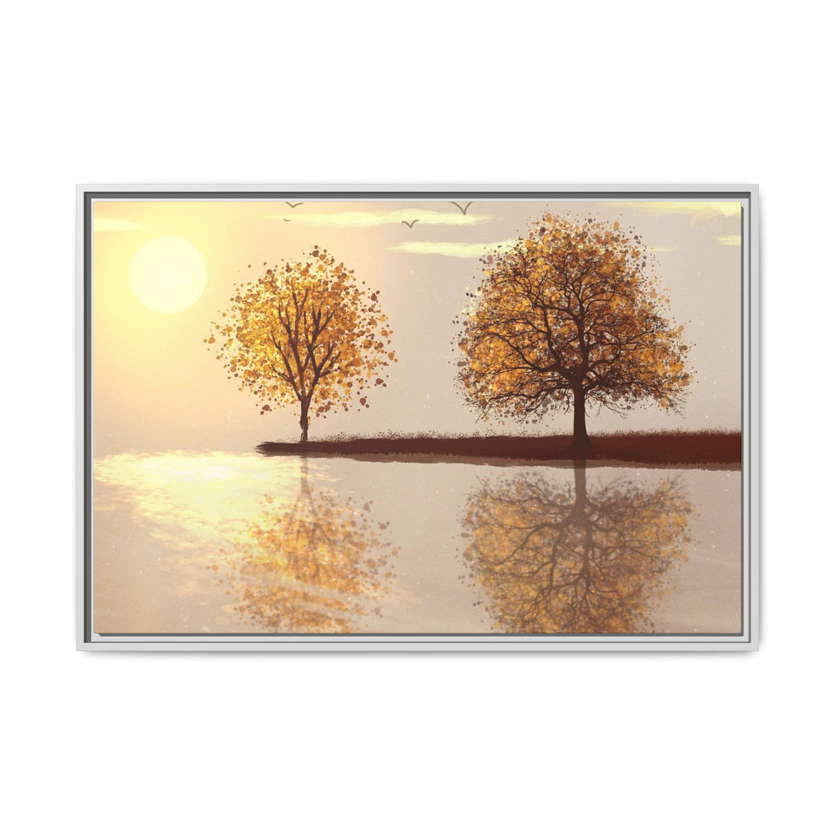 Framed Matte Canvas Wall Art — Golden Autumn Trees Reflection