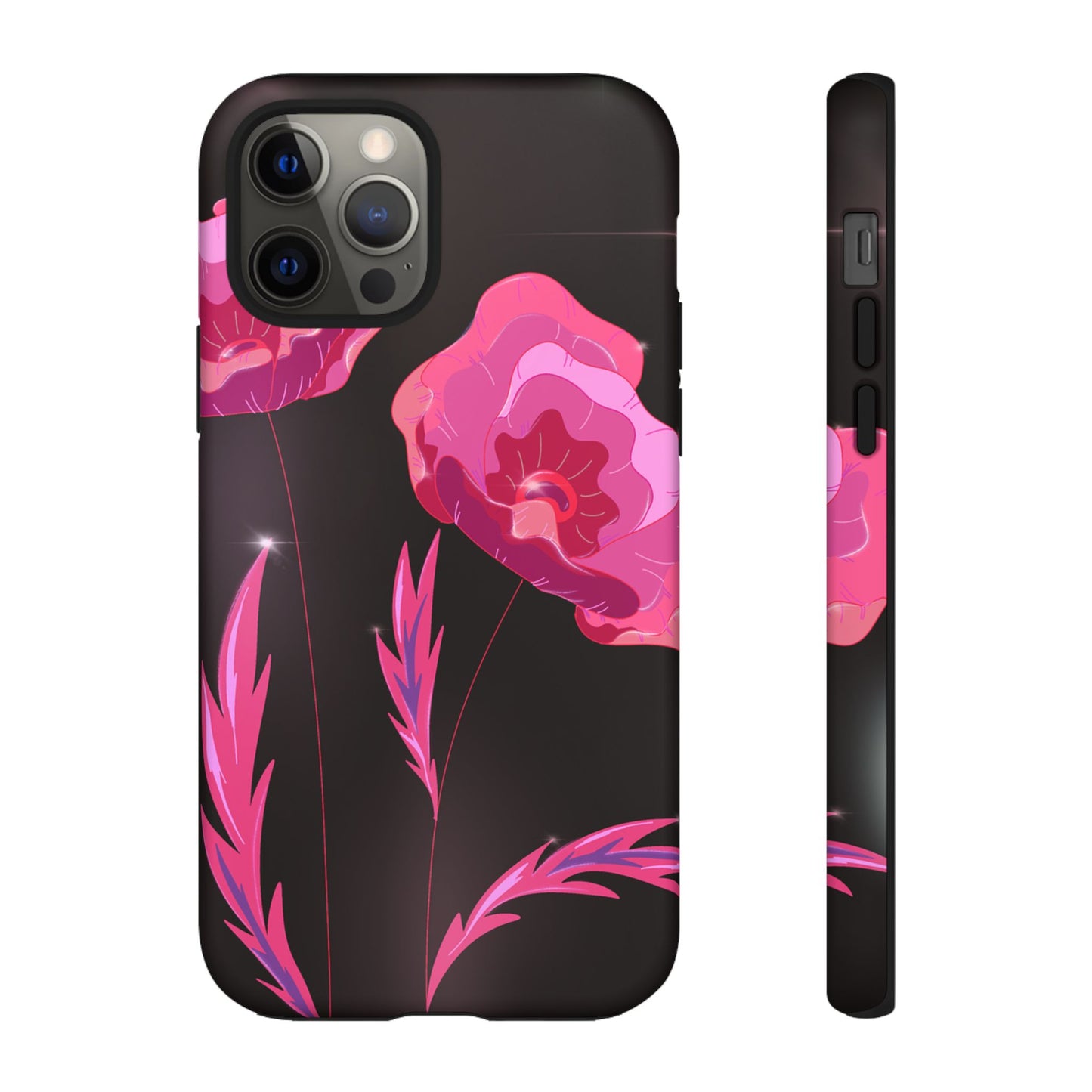 Floral iPhone Case | Tough Cases with Pink Poppy Design, Elegant Flower Phone Cover, Gift for Her, Spring Accessories, Chic Tech