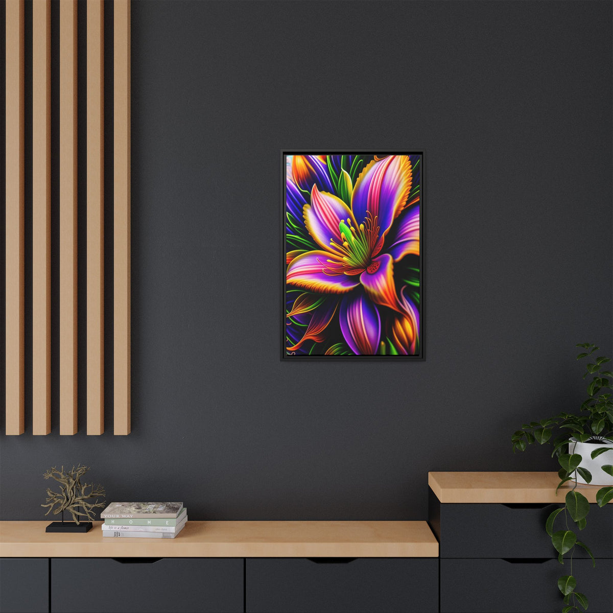 Vibrant Neon Floral Matte Canvas Print — Framed Wall Art