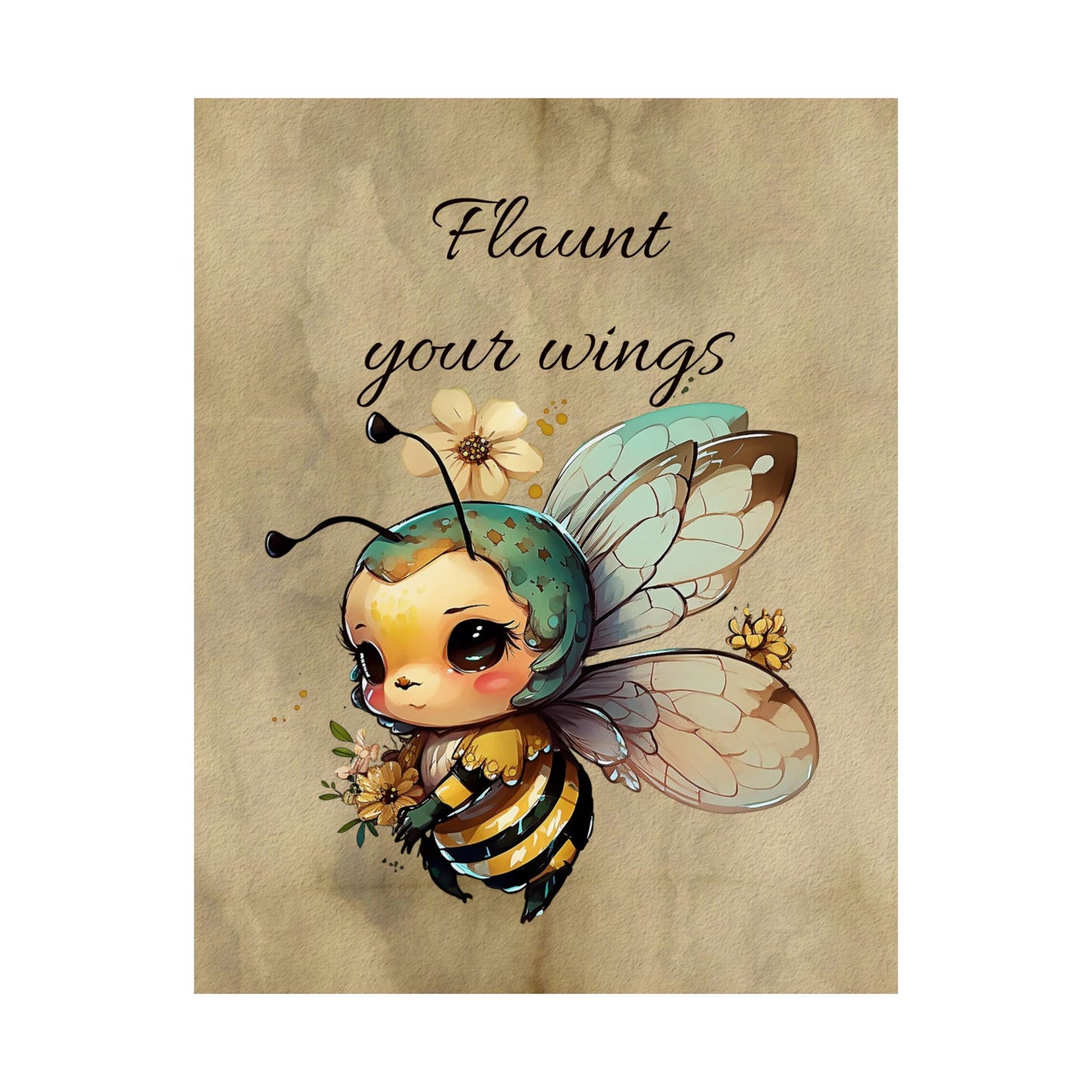 Whimsical Bee Poster Art - Flaunt Your Wings, Cute Bee Decor, Nursery Wall Art, Gift for Kids, Insect Lover's Gift