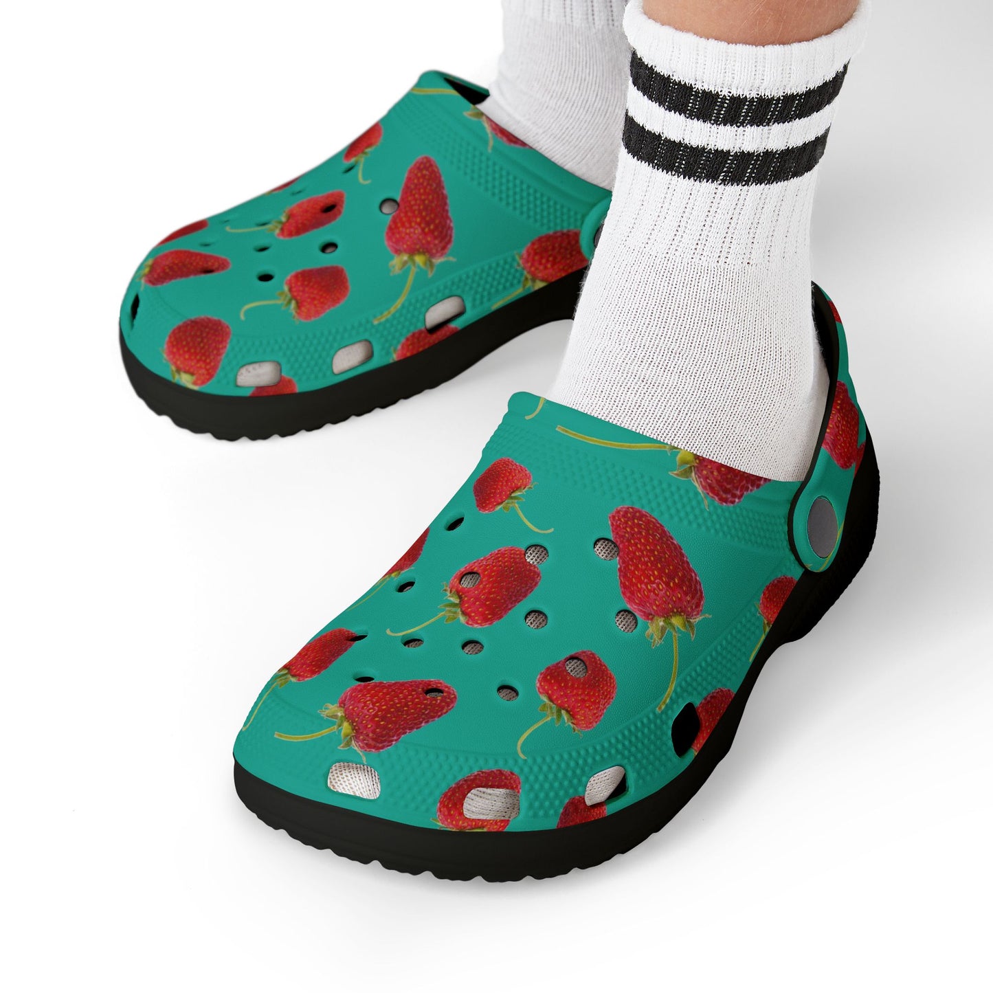 Strawberry Print Kid's EVA Foam Clogs, Fun Summer Footwear, Playful Garden Clogs, Kids Summer Shoes, Cute Outdoor Sandals
