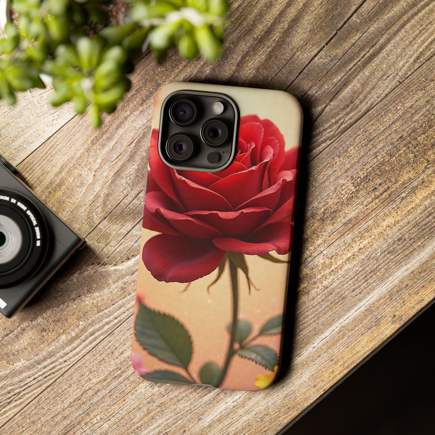 Floral Phone Case with Red Rose Design, Tough Phone Cover, Flower Print, Gift for Her, Stylish Accessory, Floral Aesthetic