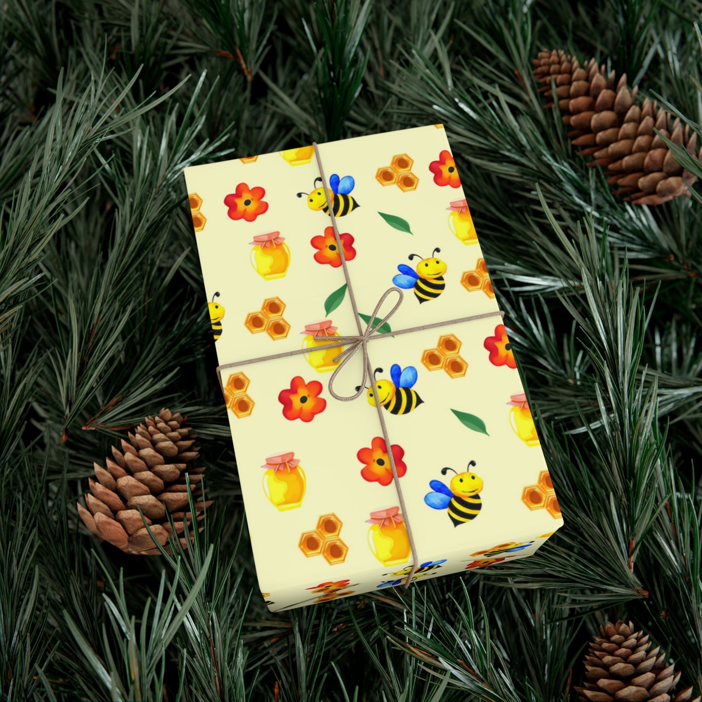 Cheerful Gift Wrap Paper, Floral and Bee Pattern, Eco-Friendly Wrap for Birthdays