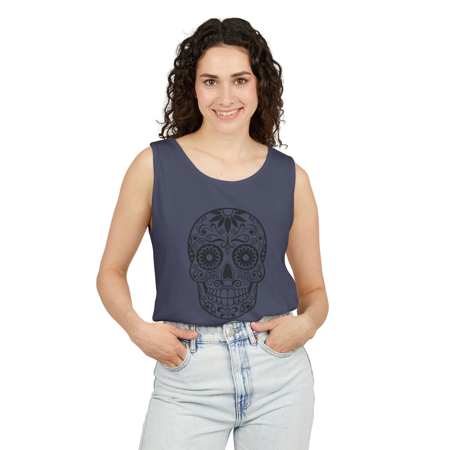 Skull Design Tank Top - Unisex, Cotton Muscle Tee for Festivals