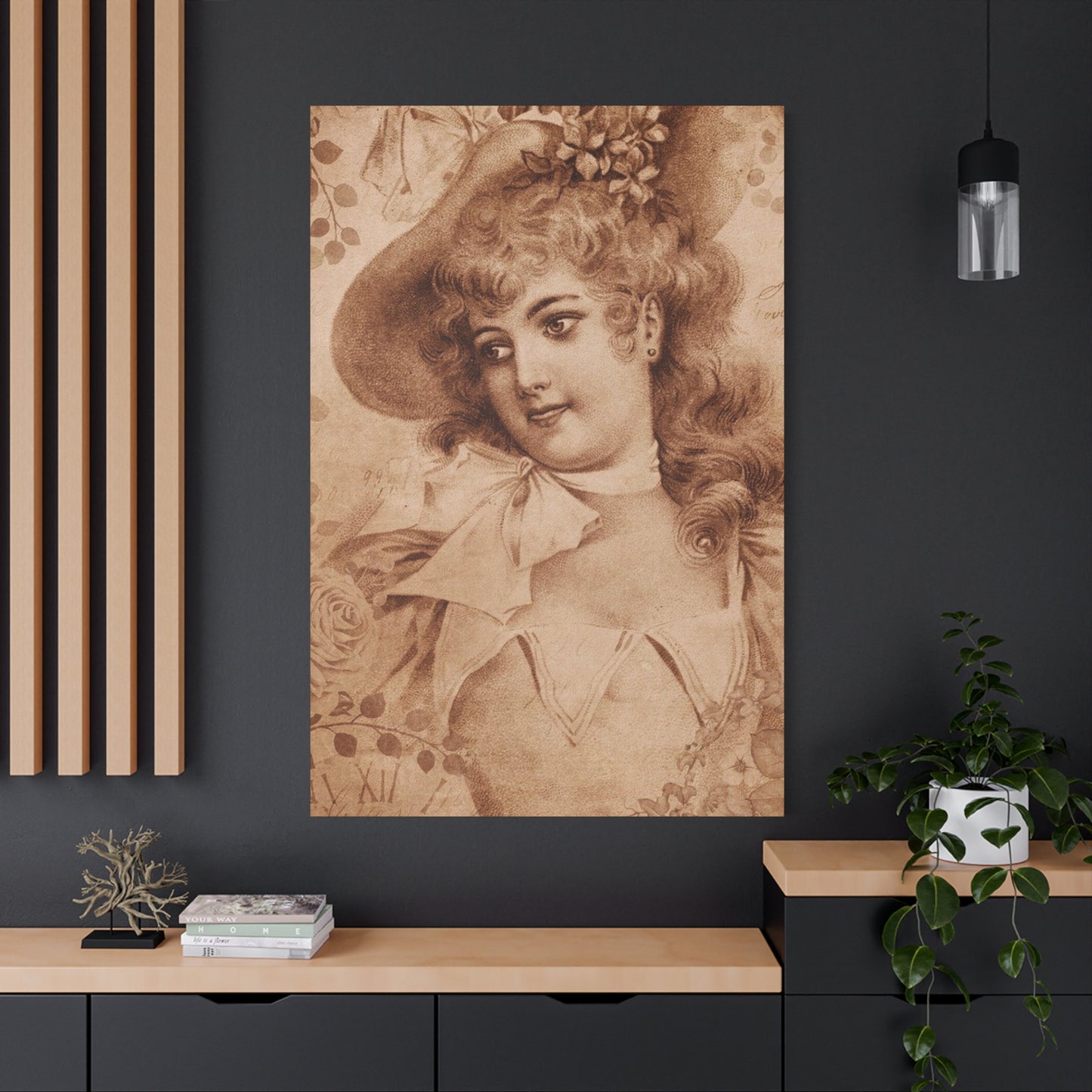 Vintage Sepia Portrait Canvas — Romantic Victorian Lady Matte Wall Art