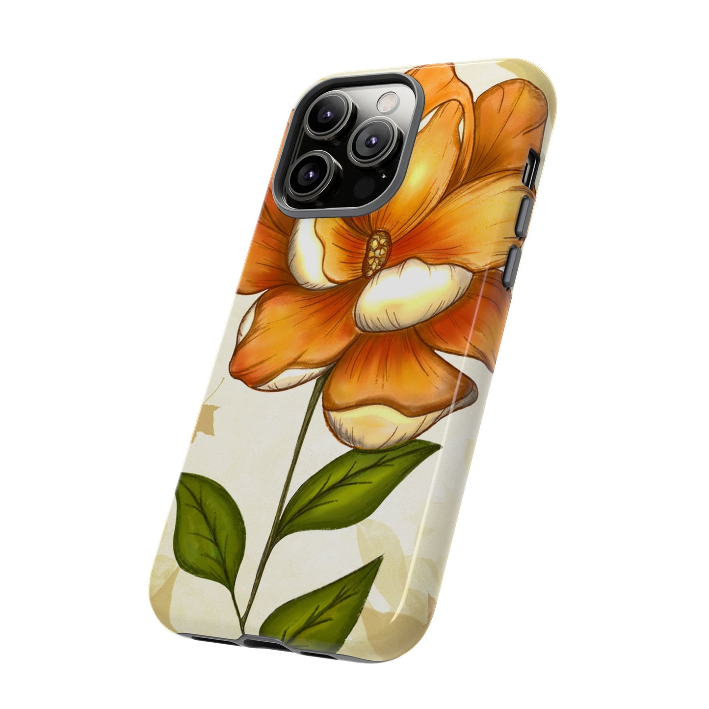 Floral Phone Case with Orange Flower Design, Tough Phone Cover, Floral Gift, Stylish Tech Accessory, Nature Lovers, Spring Vibes