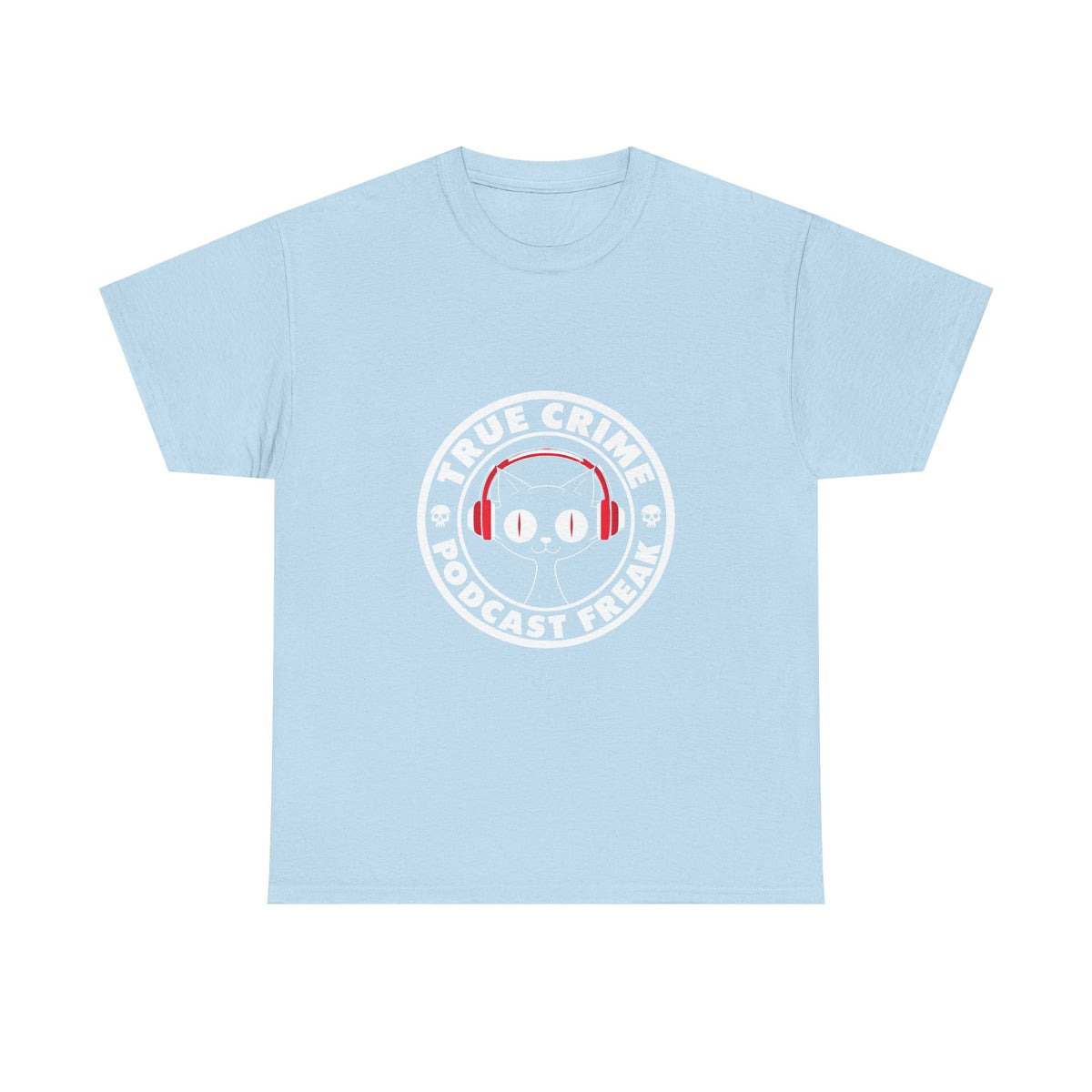 True Crime Podcast Tee — Cat with Headphones Logo