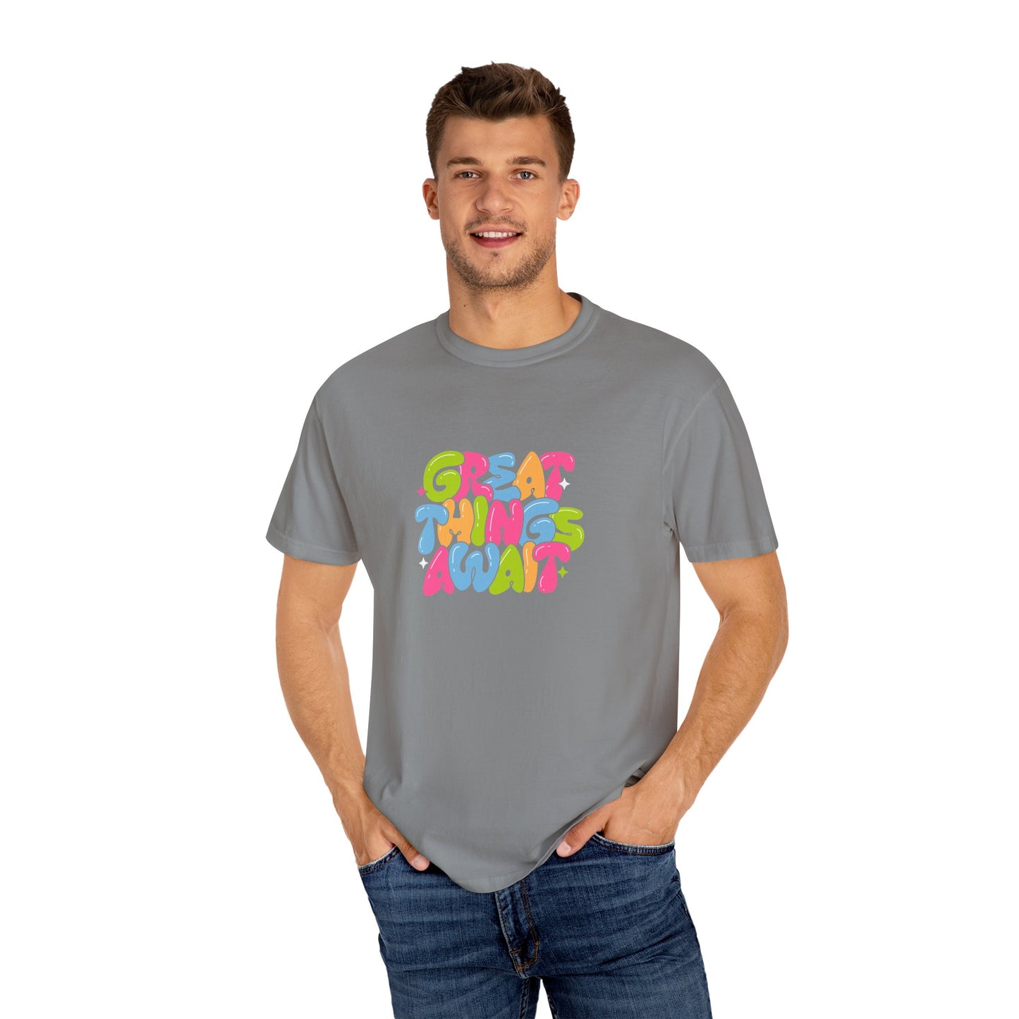 Colorful Positive Vibes T-Shirt, Great Things Await Tee
