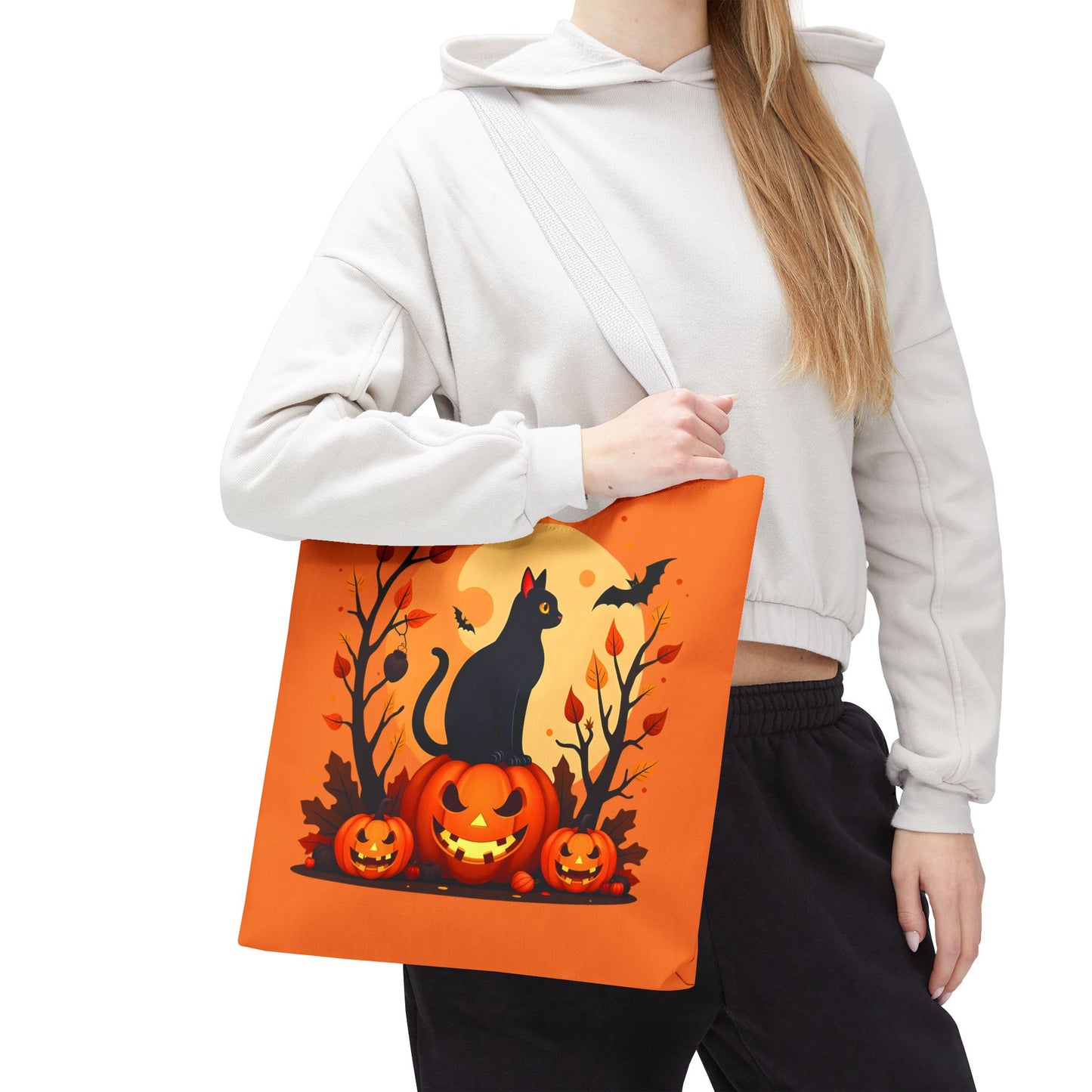 Halloween Cat Tote Bag | Spooky Halloween Accessory, Trick or Treat, Gift for Cat Lovers, Fall Fashion Must-Have, Pumpkin Decor