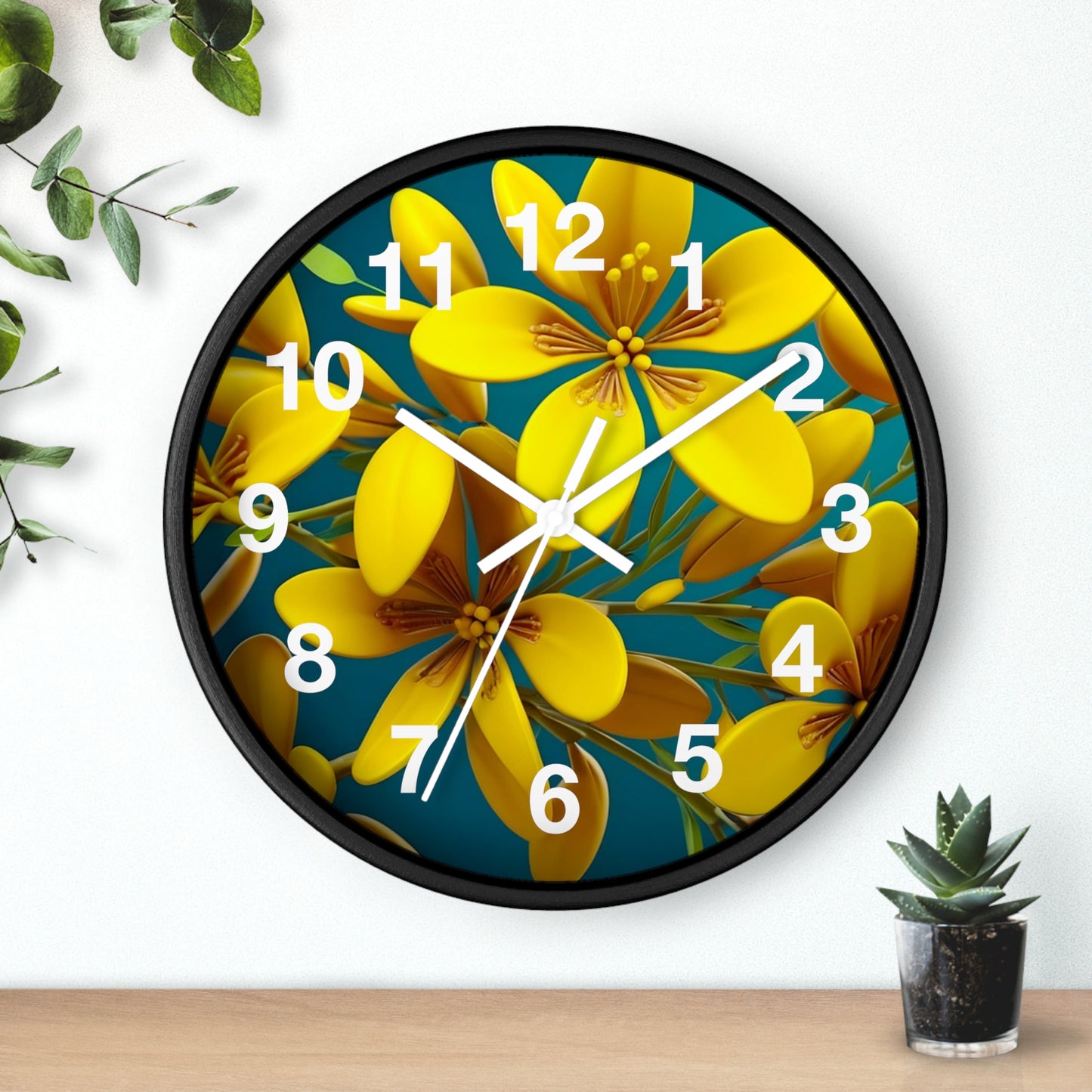 Vibrant Floral Wall Clock, Home Decor, Yellow Flowers, Gift for Her, Modern Design, Spring Aesthetic, Unique Timepiece