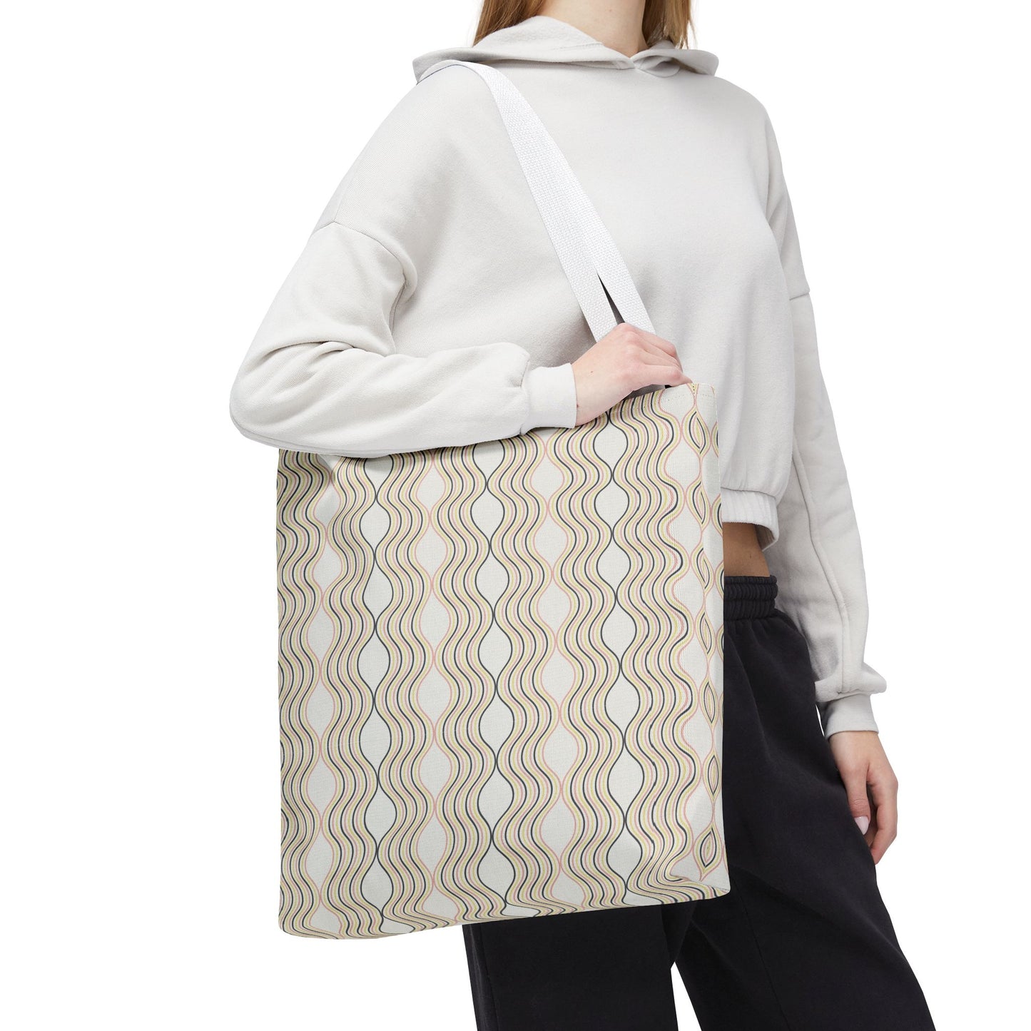 Waves Pattern Tote Bag, Boho Chic Handbag, Everyday Carry, Beach Bag, Gift for Her, Eco-Friendly Style