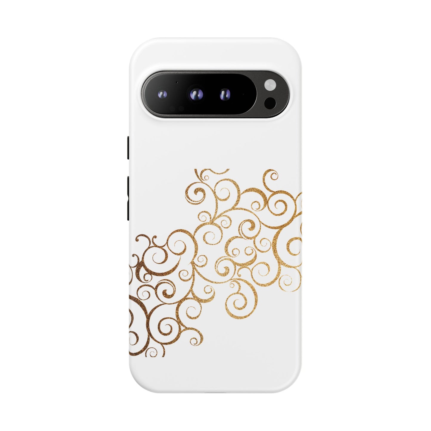 Elegant Floral Phone Case, Tough Cases, Gold Swirls, Stylish Protection, Trendy Gift, Chic Accessory