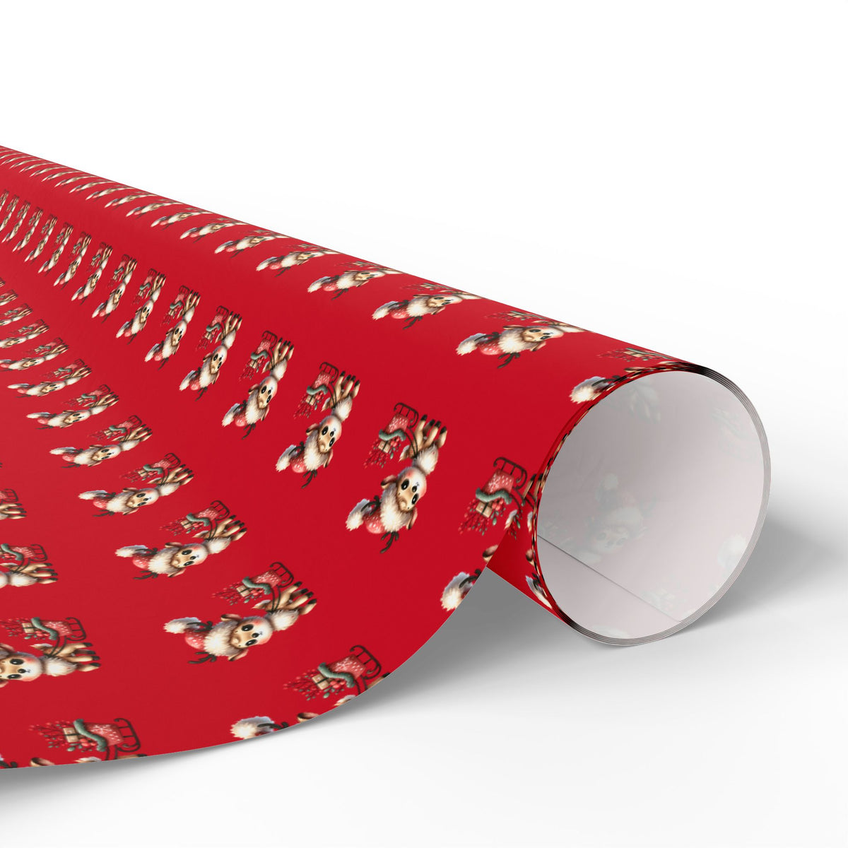 Christmas Dog Pattern Wrapping Paper – Red Holiday Gift Wrap with Cute Puppies