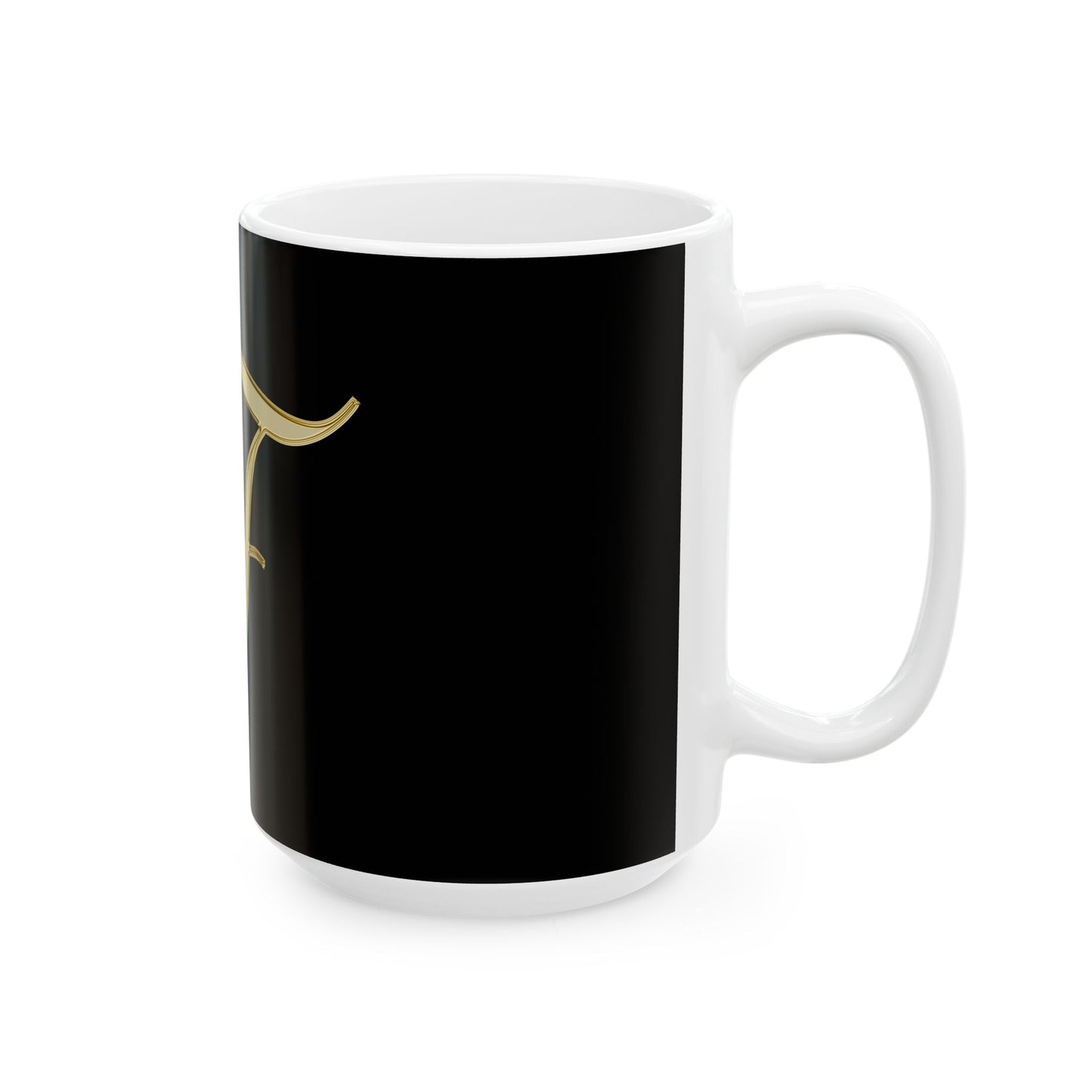 Gold Script Letter F Ceramic Mug — Elegant Monogram Coffee Cup (11oz, 15oz)