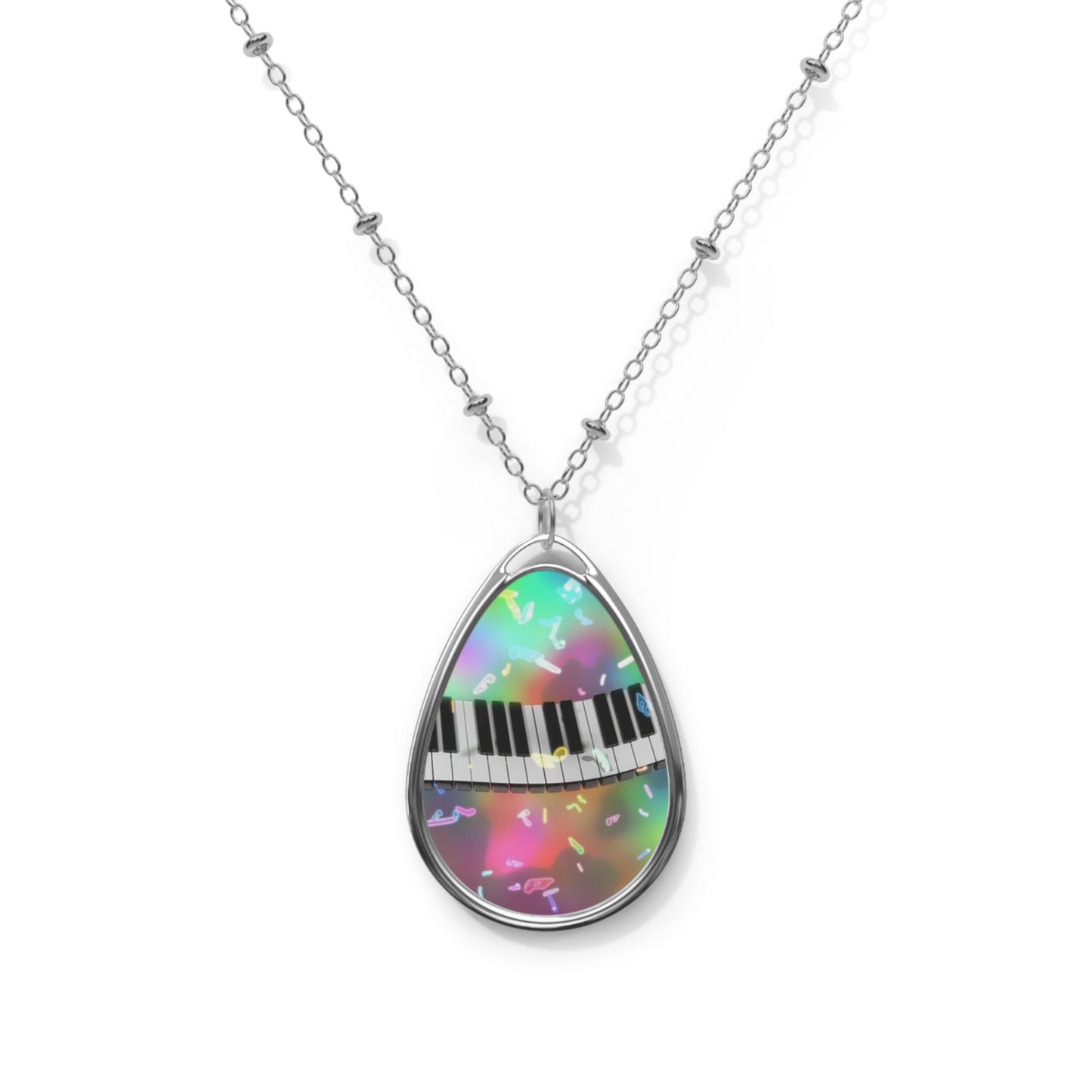 Colorful Piano Key Oval Necklace, Musical Gift, Jewelry for Musicians, Teardrop Pendant, Gift for Music Lovers