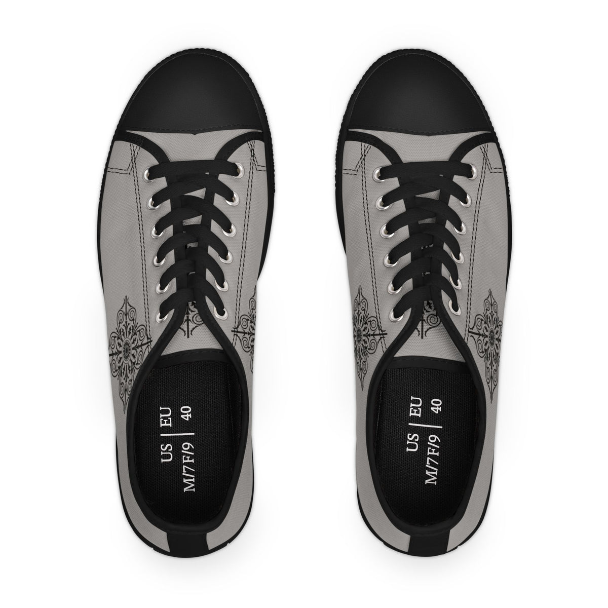 Women's Low Top Sneakers — Gray Tile Mandala Casual Canvas Shoes