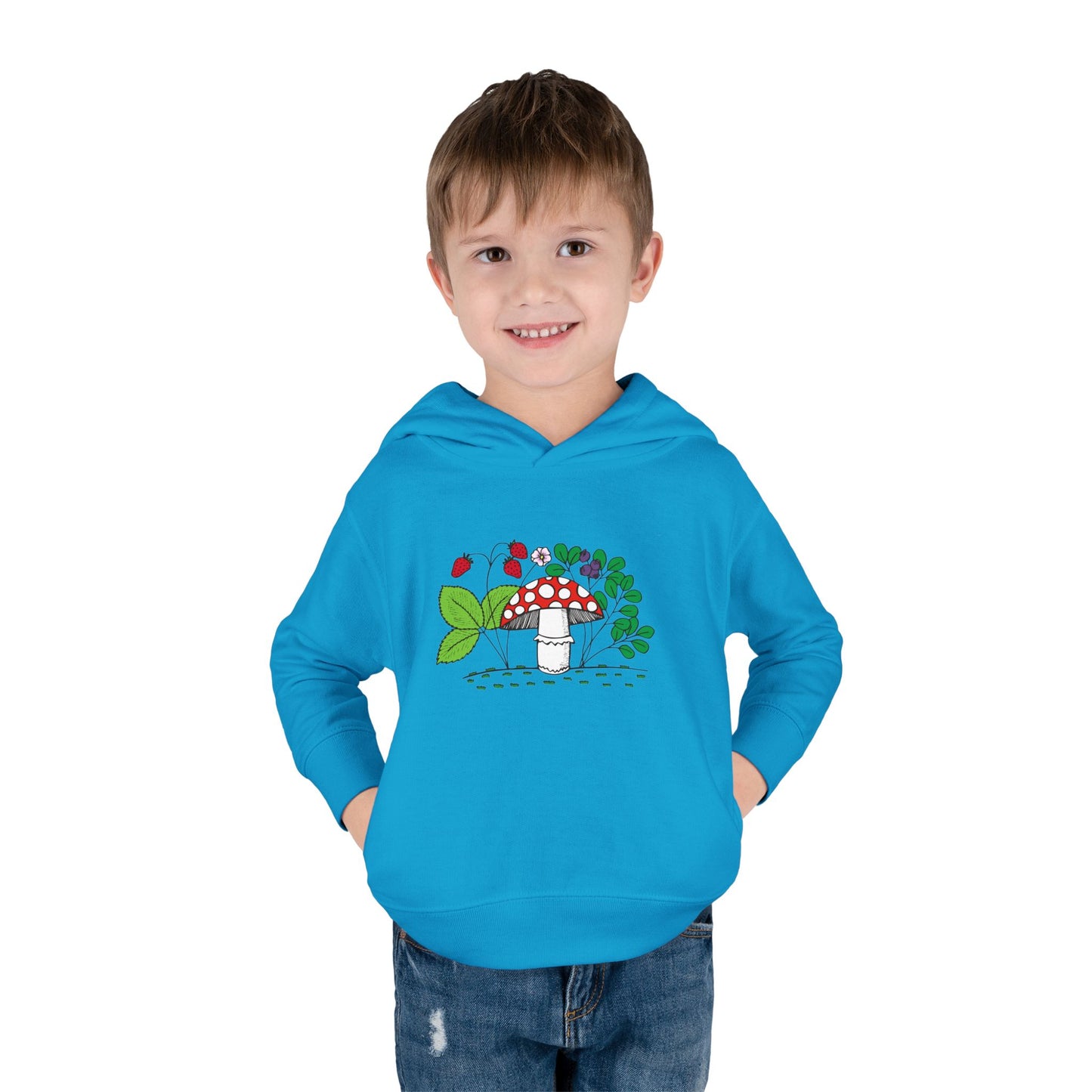 Whimsical Toddler Pullover Fleece Hoodie, Cute Sweater for Kids, Cozy Fall Fashion, Mushroom Design, Halloween Outfit, Gift for Toddlers