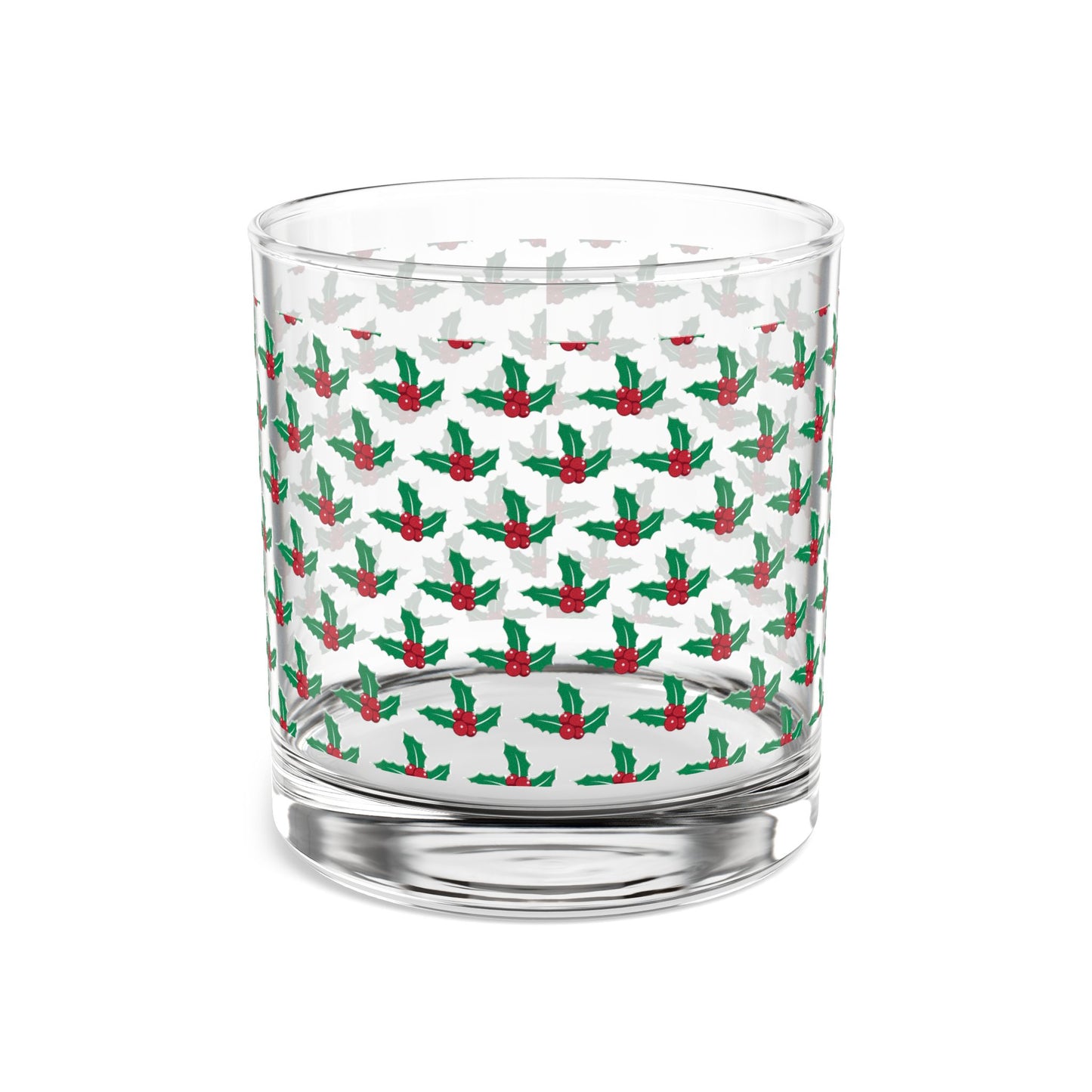 Holly Pattern Rocks Glass, Holiday Barware, Christmas Gifts, Festive Drinkware, Home Decor