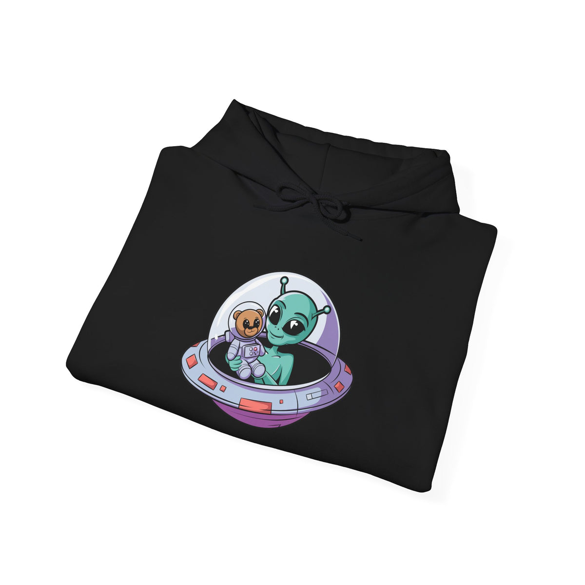 Cute Alien and Kid Hoodie, Unisex Heavy Blend Sweatshirt, UFO Lover Gift, Halloween Costume, Space-Themed Outfit, Birthday Present