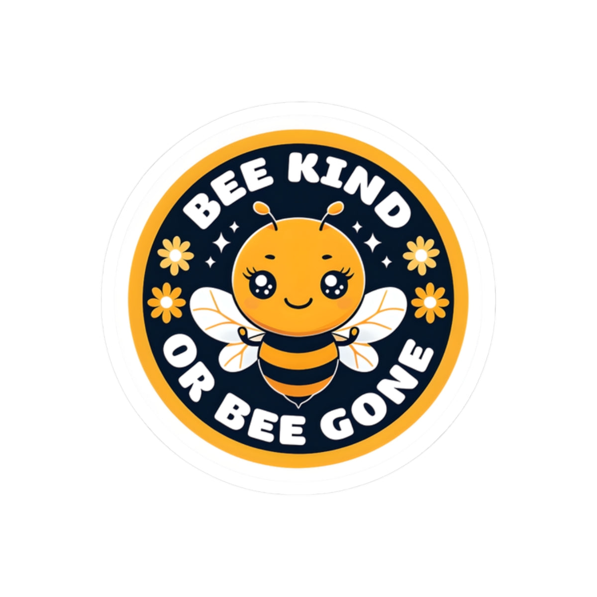 Bee Kind or Bee Gone Round Sticker — Cute Bumblebee Vinyl Kiss-Cut Sticker