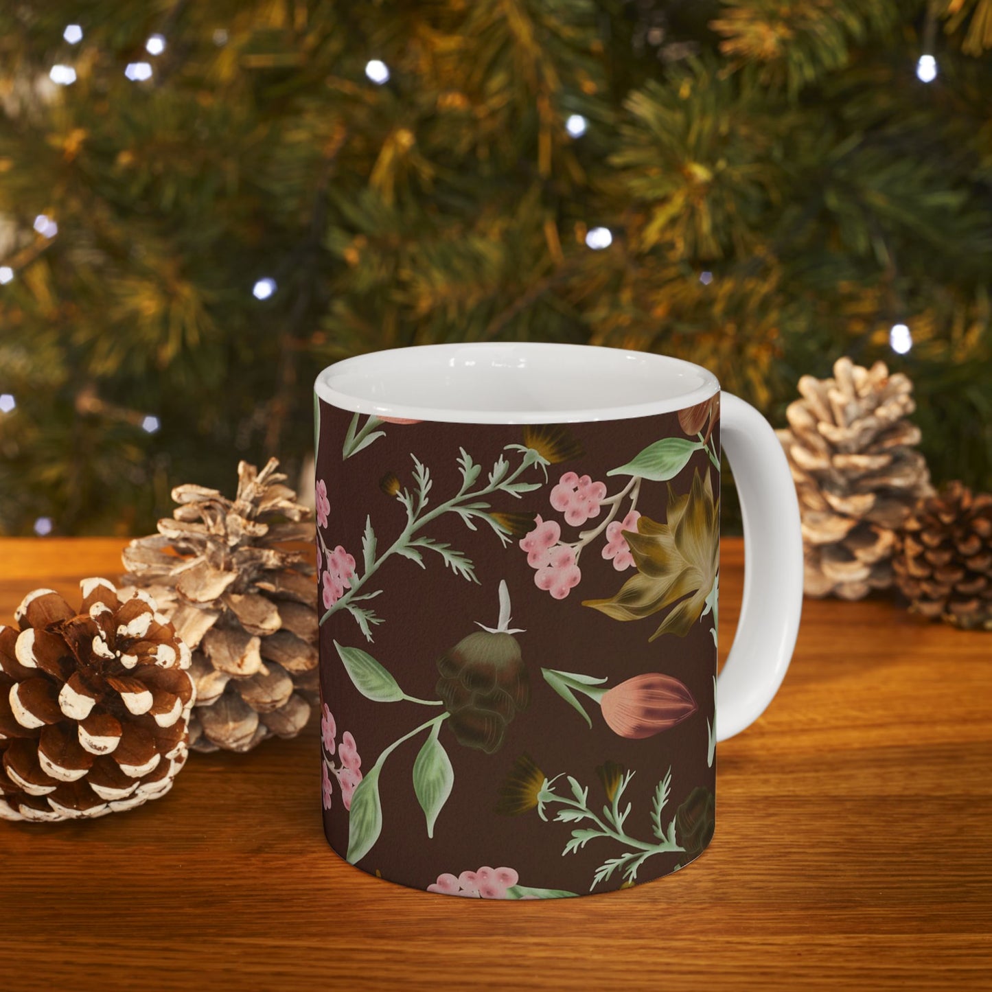 Floral Ceramic Mug, Botanical Coffee Cup, Gift for Mom, Tea Lover's Mug, Cozy Kitchen Decor, Rustic Floral Design