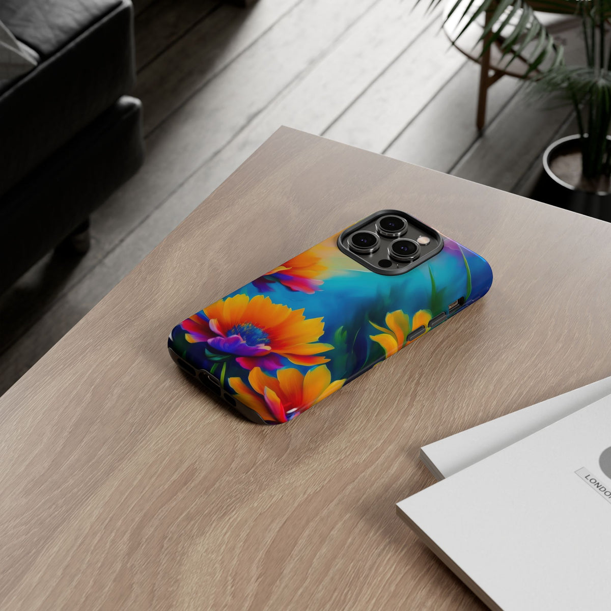 Floral Burst Tough Phone Case — Vibrant Watercolor Flowers Protective Cover