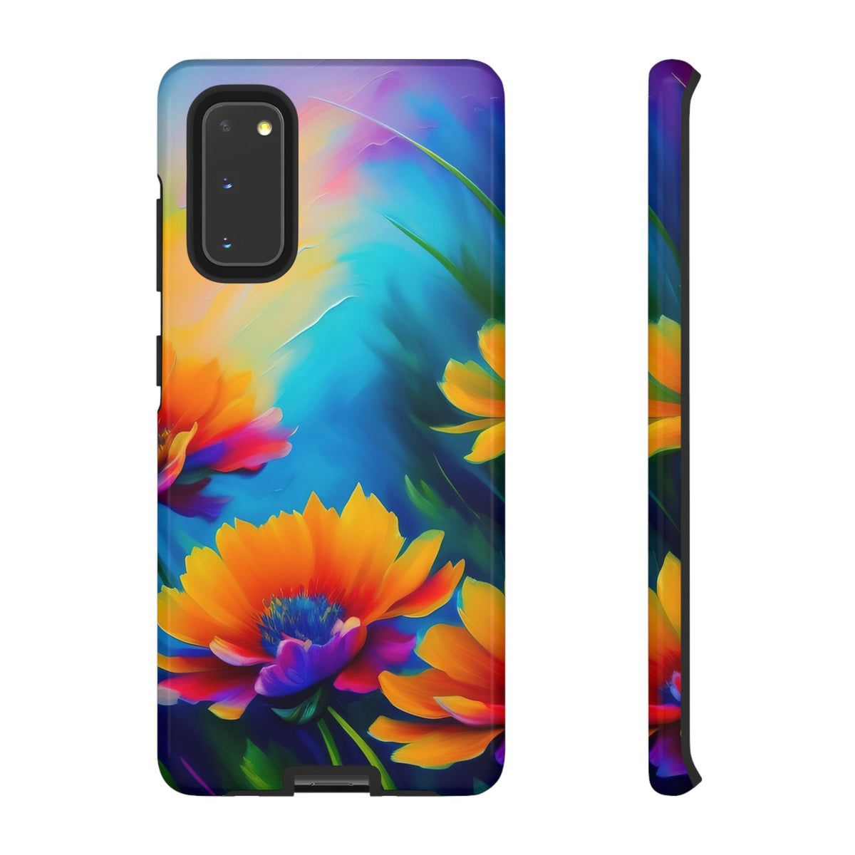 Floral Burst Tough Phone Case — Vibrant Watercolor Flowers Protective Cover