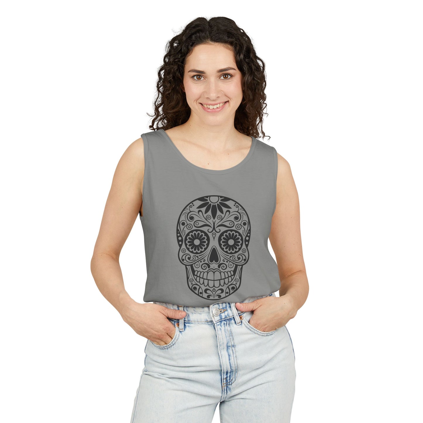 Skull Design Tank Top - Unisex, Cotton Muscle Tee for Festivals