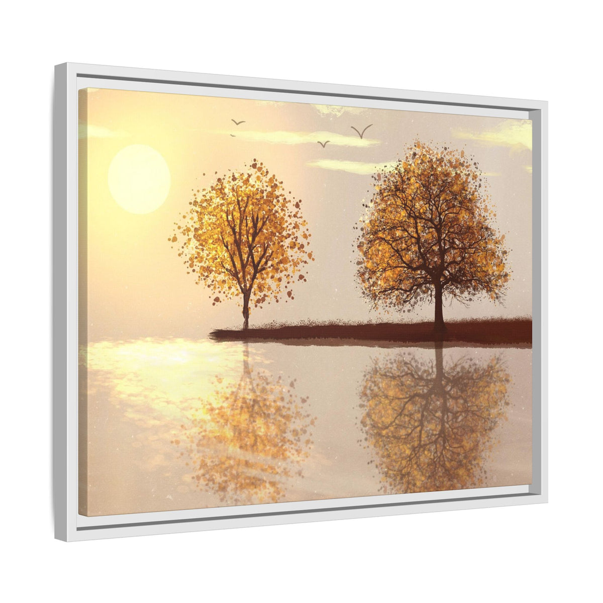 Framed Matte Canvas Wall Art — Golden Autumn Trees Reflection
