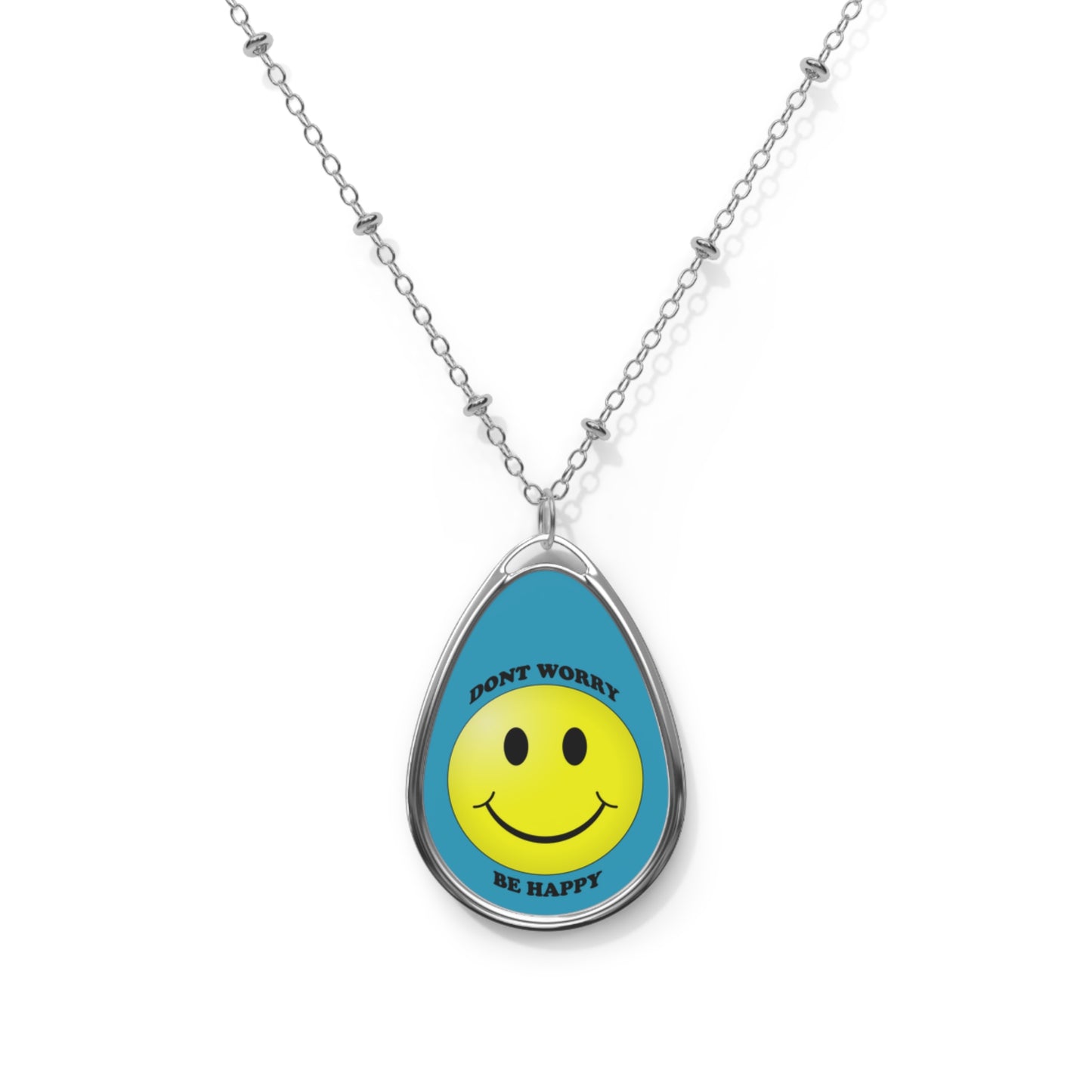 Smiley Face Oval Necklace – Don't Worry Be Happy Jewelry, Positive Vibes Gift, Everyday Wear, Inspiration Necklace, Fun Accessory