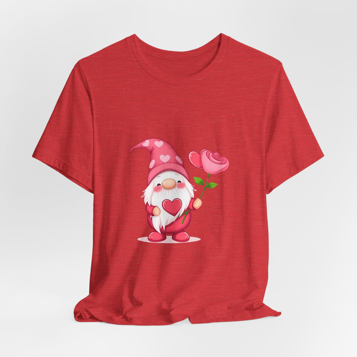 Valentine Gnome T‑Shirt — Cute Pink Gnome Holding Rose Tee
