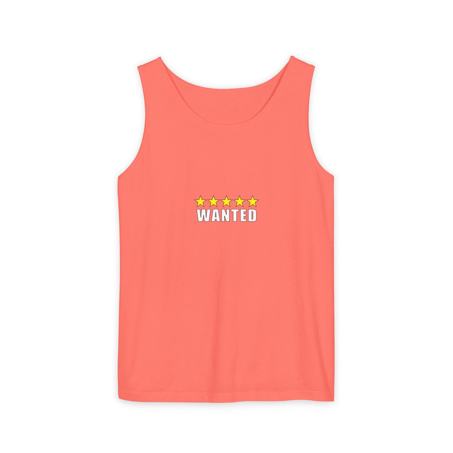 5-Star "WANTED" Garment-Dyed Tank Top, Unisex Summer Shirt, Gift for Him/Her, Trendy Casual Wear, Pool Party Outfit, Unique Graphic Tee