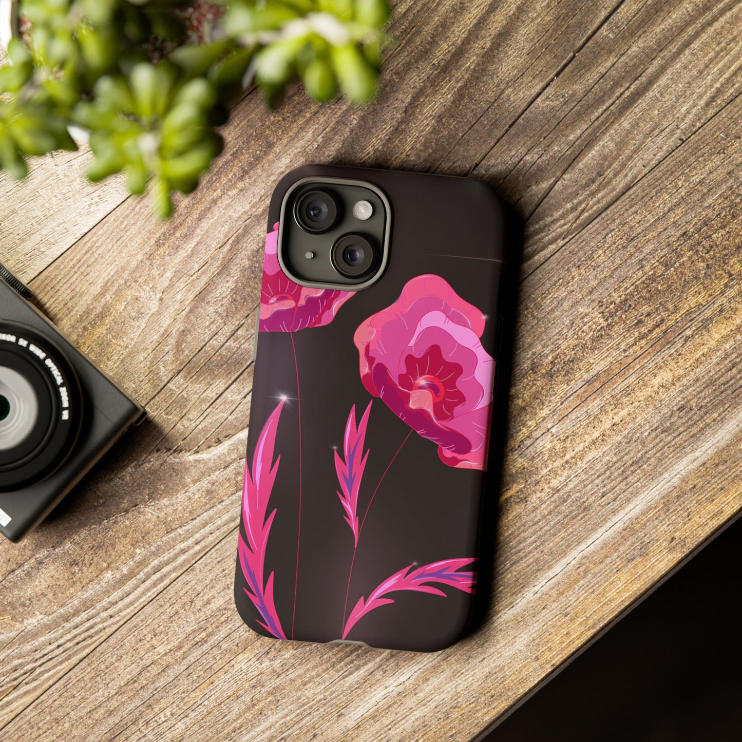 Floral iPhone Case | Tough Cases with Pink Poppy Design, Elegant Flower Phone Cover, Gift for Her, Spring Accessories, Chic Tech