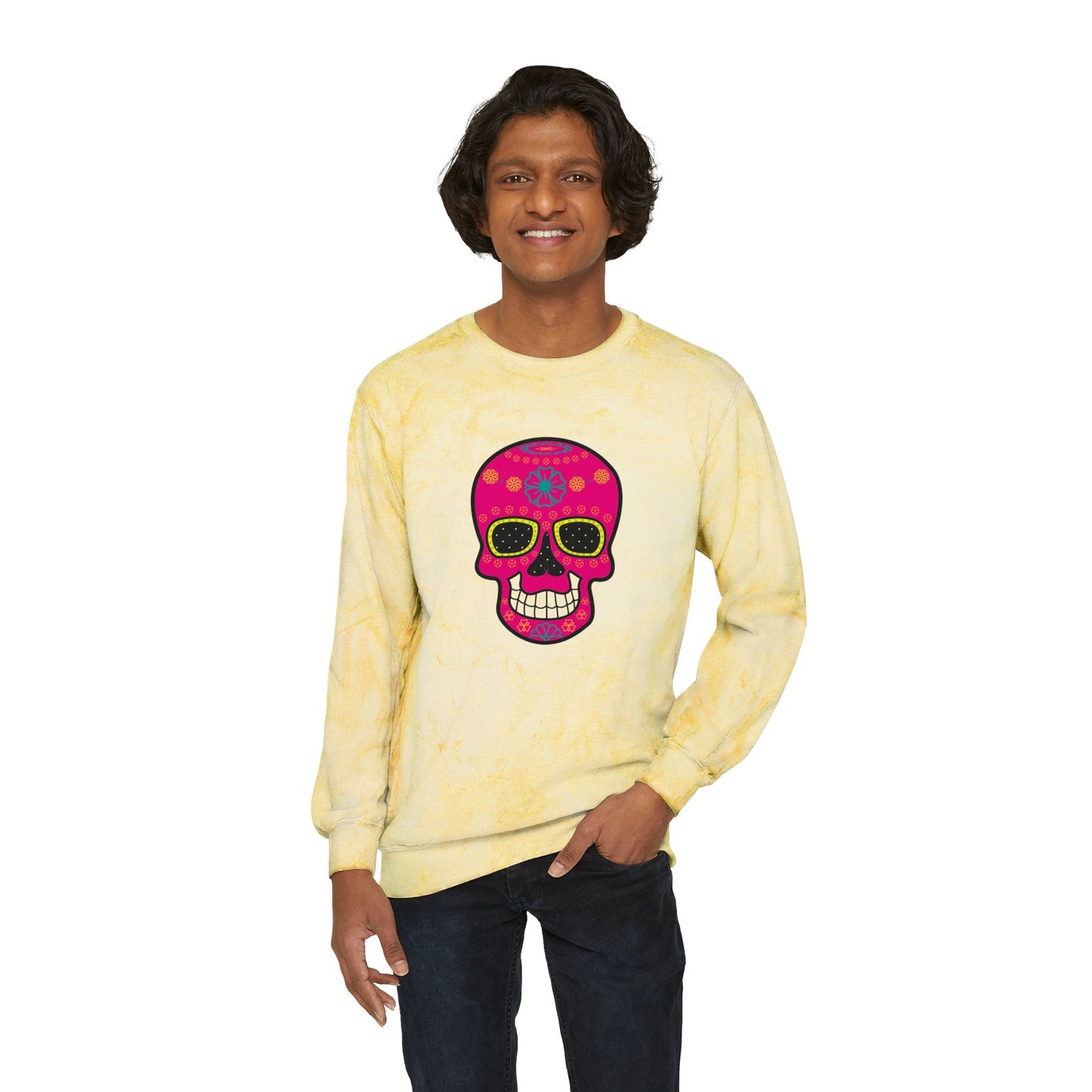 Vibrant Sugar Skull Sweatshirt, Festival Attire, Día de los Muertos