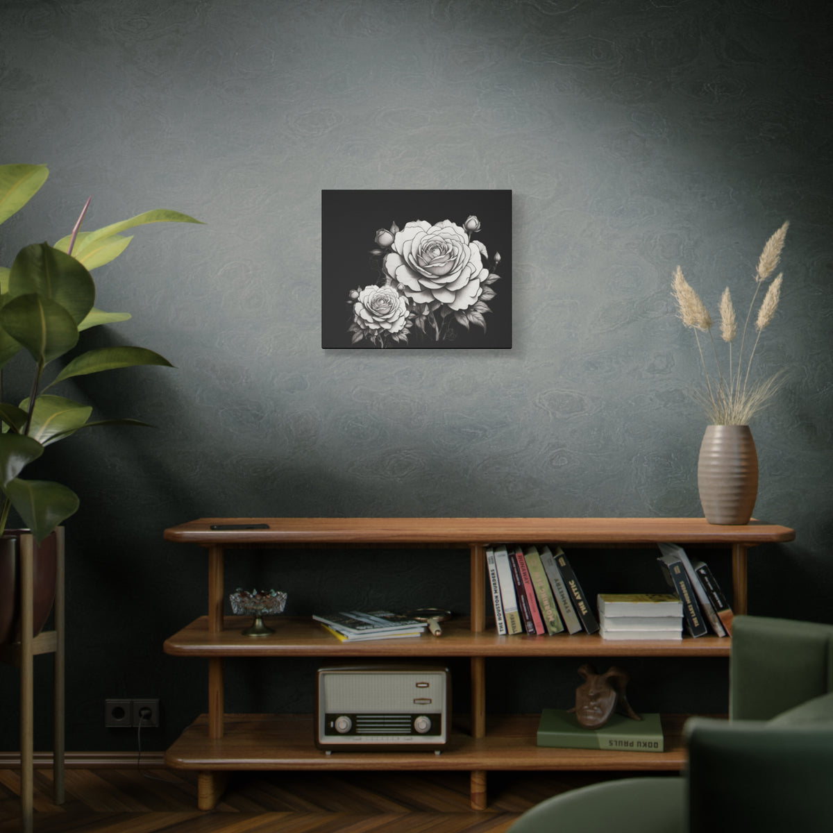 Monochrome Rose Canvas Print — Black & White Floral Wall Art