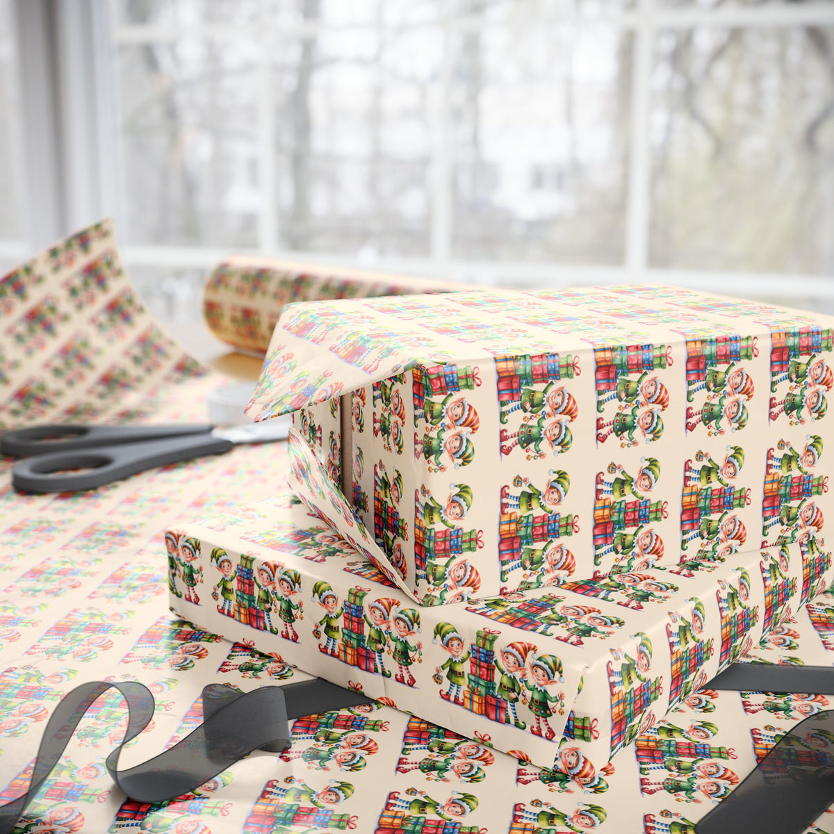 Holiday Gnome Wrapping Paper Roll – Colorful Santa Gnome Gift Wrap
