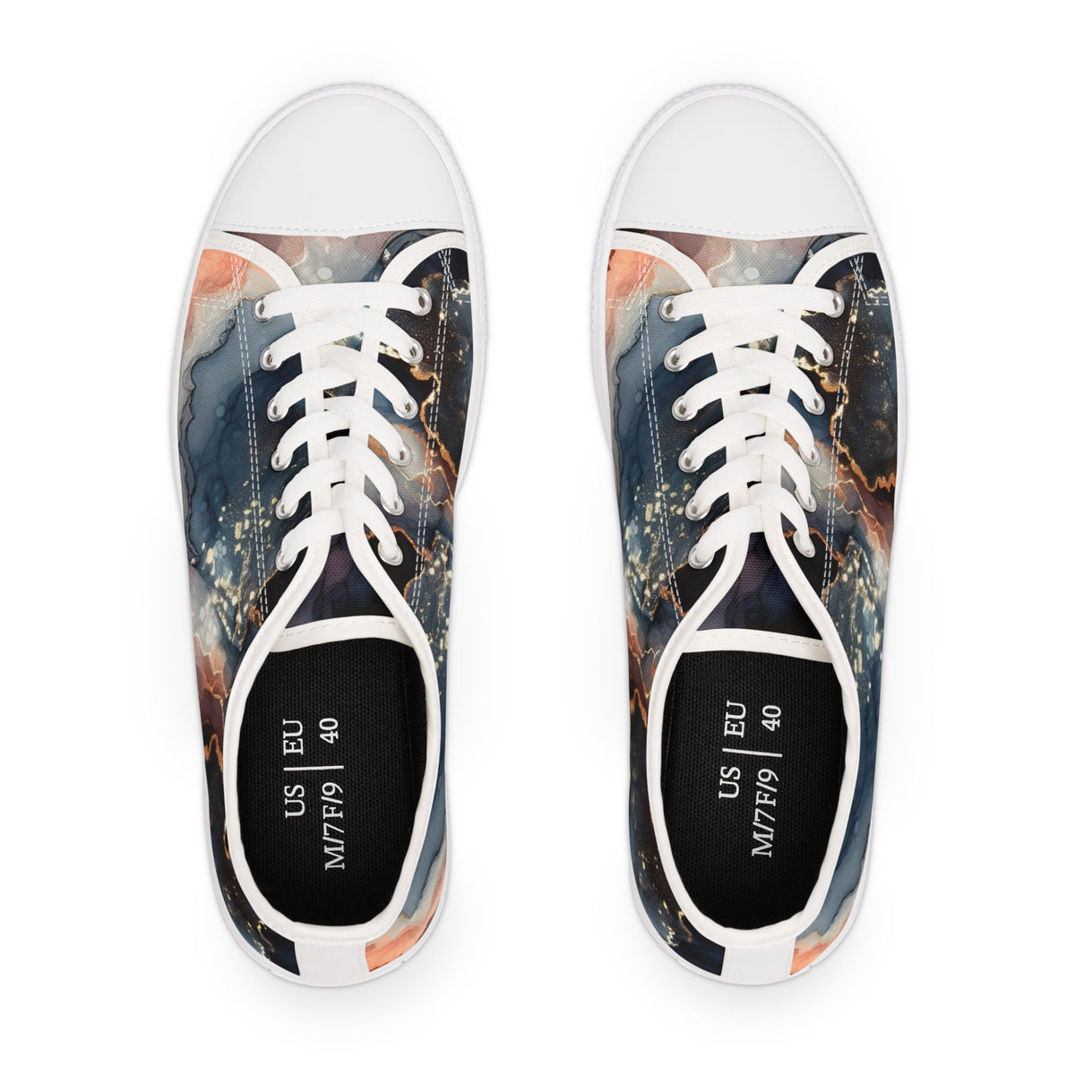 Abstract Marble-Print Low Top Sneakers — Women's Artistic Casual Shoes