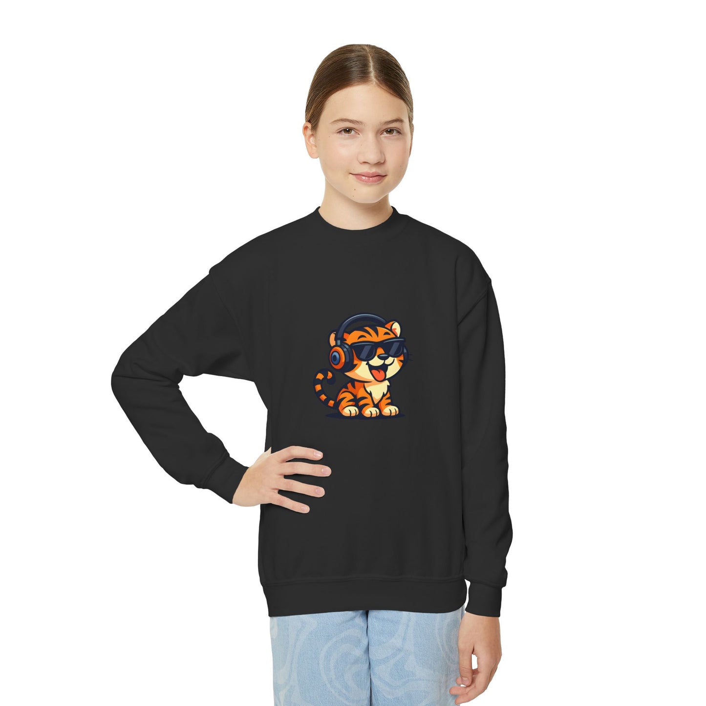 Cool Tiger Youth Crewneck Sweatshirt, Cute Animal Apparel, Teen Style, Gift for Kids, Casual Wear