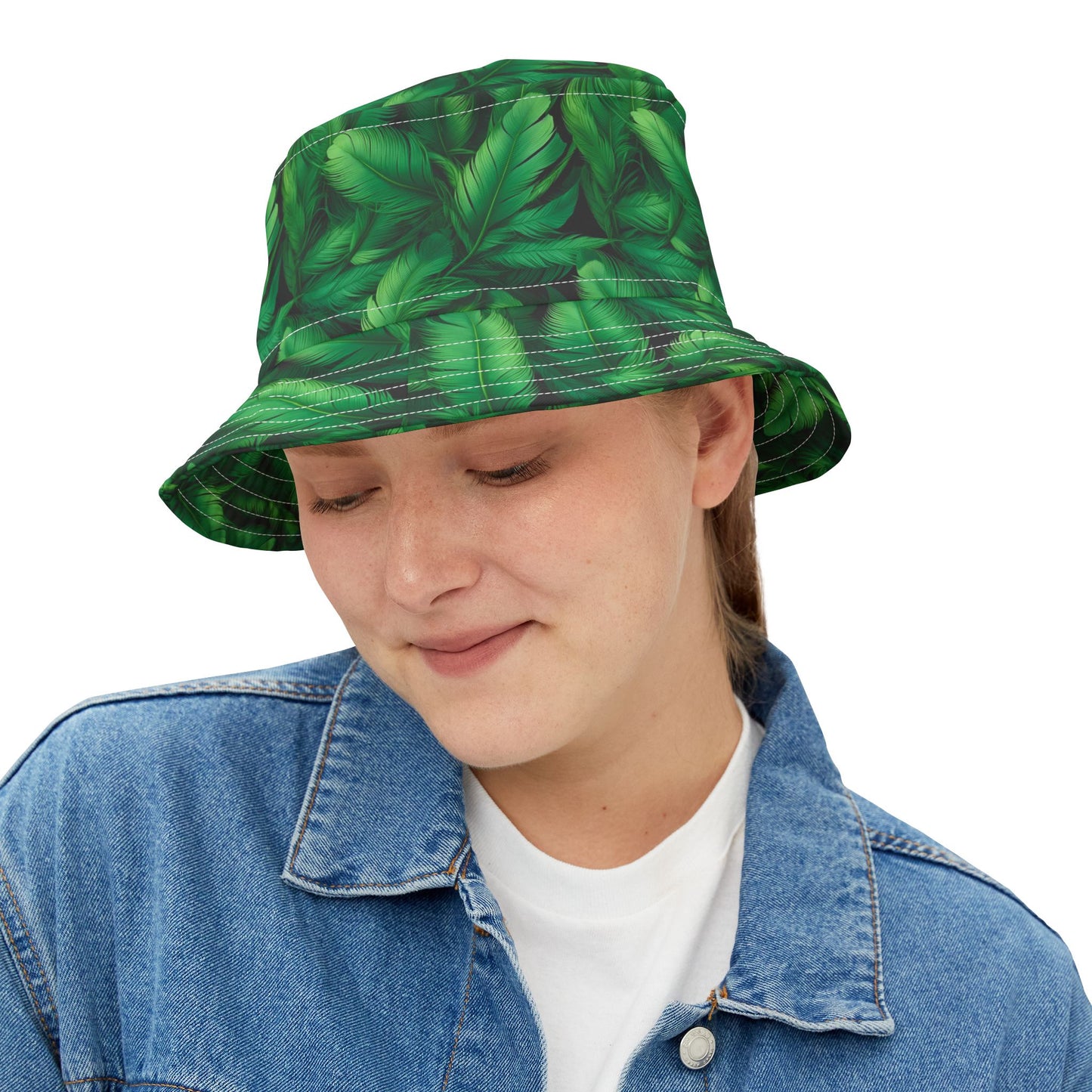 Tropical Leaf Print Bucket Hat, Trendy Sun Hat, Gift for Him, Her, Summer Accessory, Beachwear, Festival Style