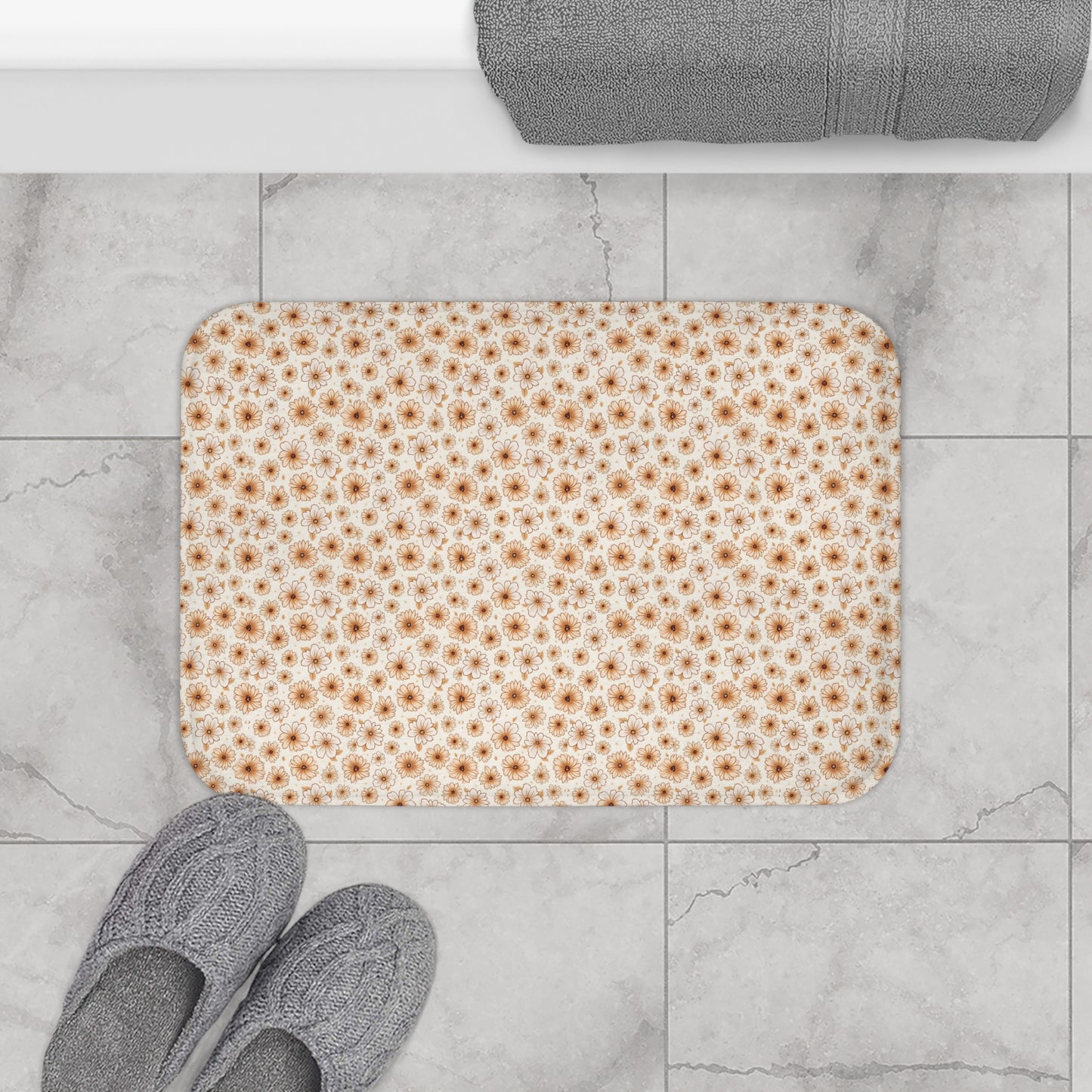 Floral Spa Bath Mat, Soft Bathroom Rug, Washable Home Decor, Boho Bathroom Mat, Gift for Her
