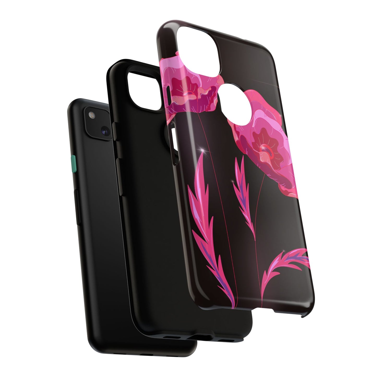 Floral iPhone Case | Tough Cases with Pink Poppy Design, Elegant Flower Phone Cover, Gift for Her, Spring Accessories, Chic Tech