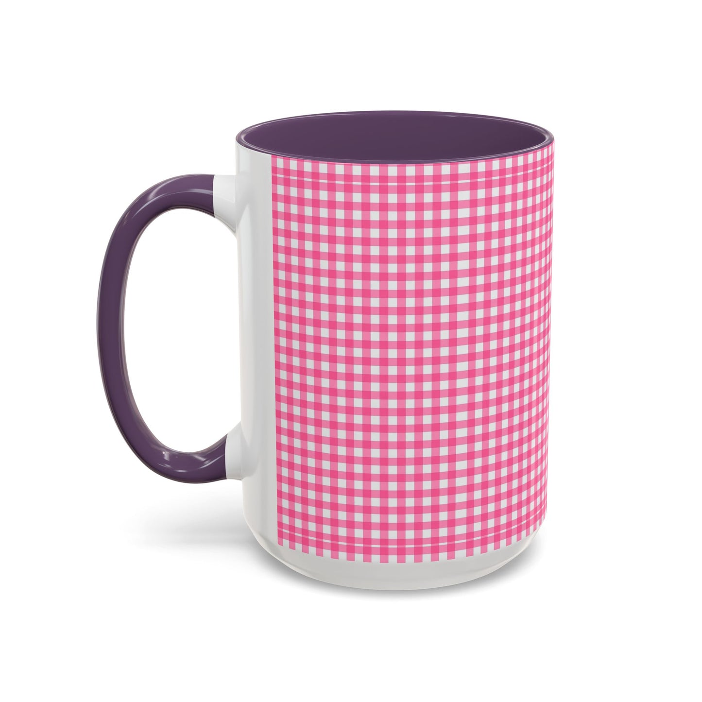 Pink Gingham Accent Coffee Mug, Cute Kitchen Decor, Gift for Coffee Lovers, Home Office Mug, Spring and Summer Vibes