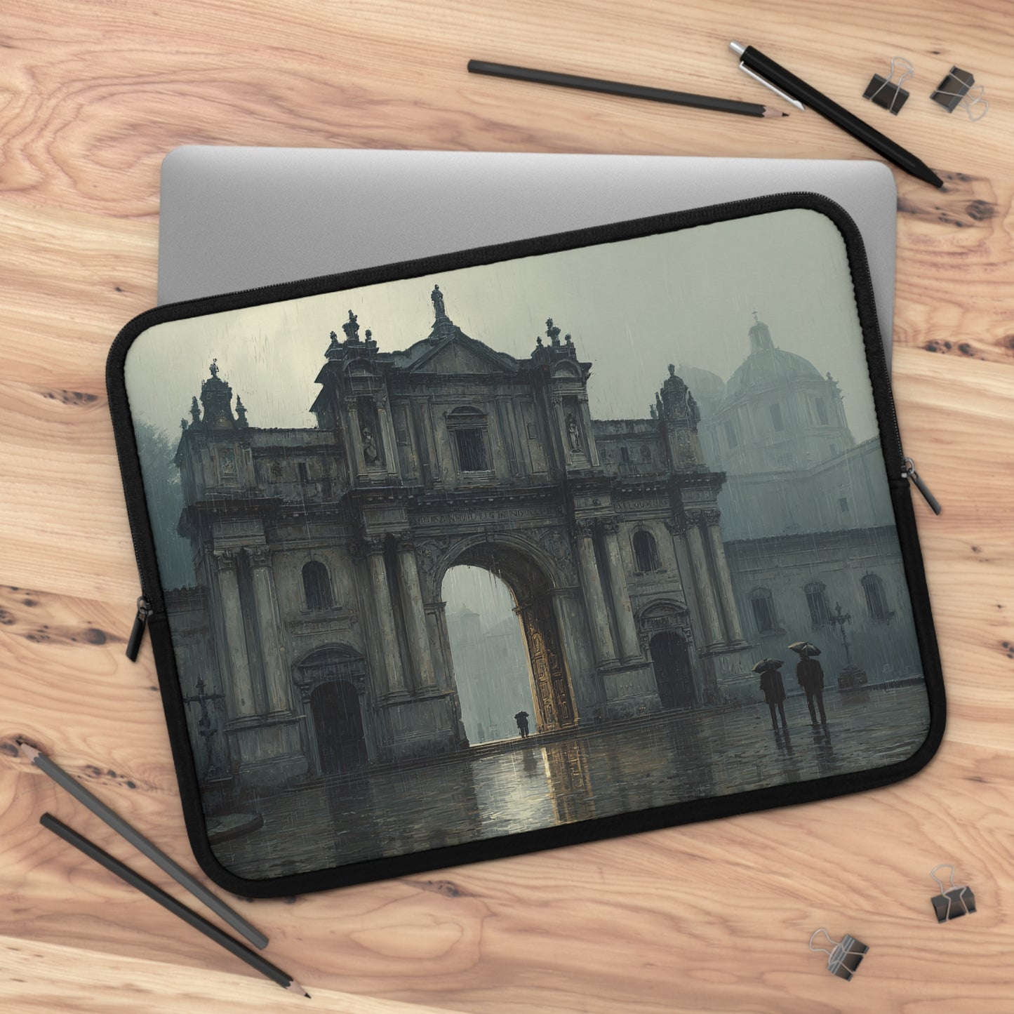 Elegant Vintage Laptop Sleeve with Architectural Design, Computer Case, Tech Accessory, Gift for Students, Stylish Electronics Protection