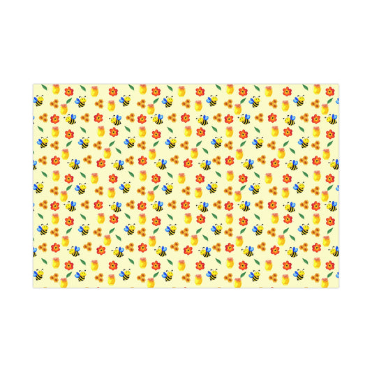 Cheerful Gift Wrap Paper, Floral and Bee Pattern, Eco-Friendly Wrap for Birthdays