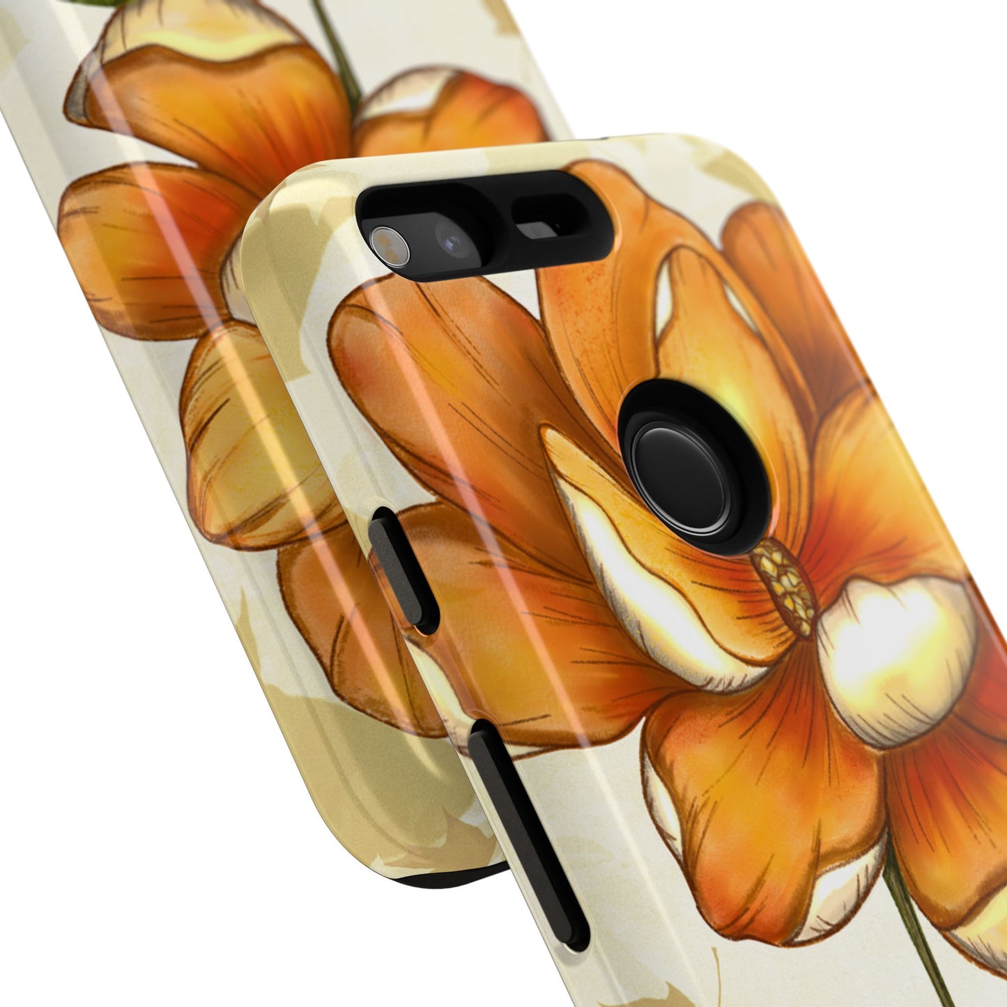 Floral Phone Case with Orange Flower Design, Tough Phone Cover, Floral Gift, Stylish Tech Accessory, Nature Lovers, Spring Vibes