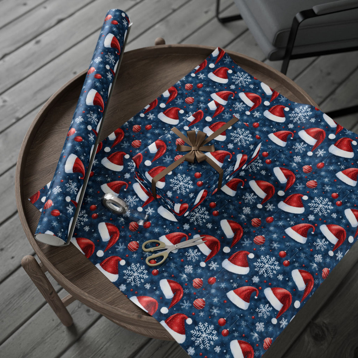 Holiday Snowman Wrapping Paper Roll — Festive Blue & Red Christmas Gift Wrap