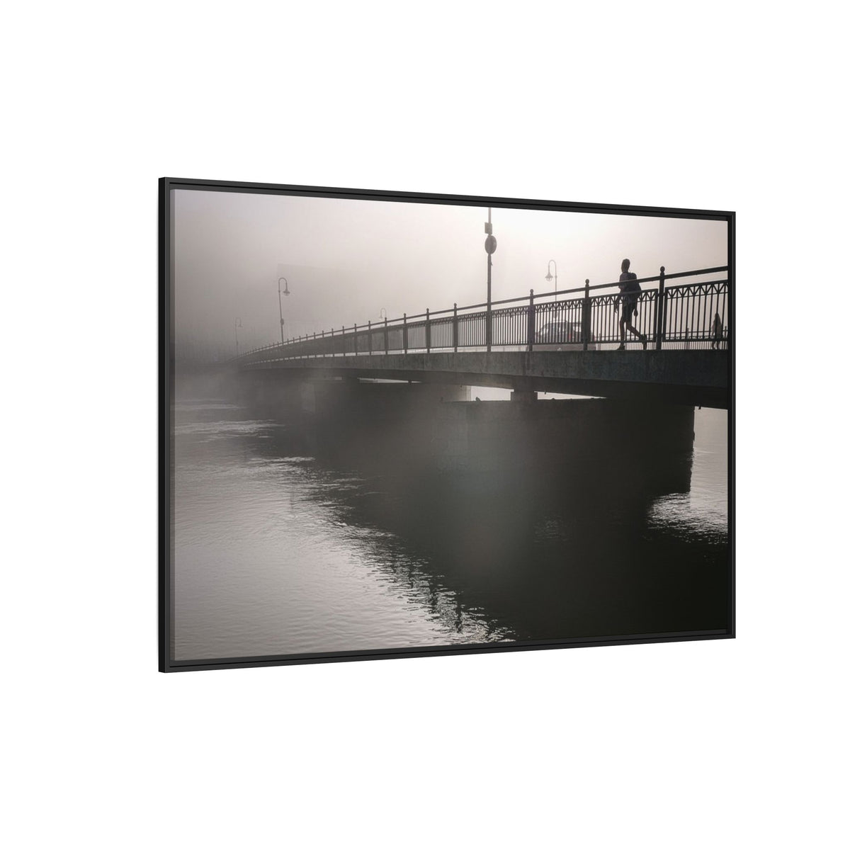 Framed Matte Canvas - Foggy Bridge Black & White Photography